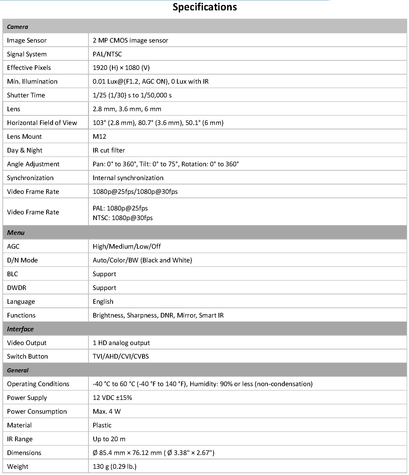 HiLook THC-T-120-P Spec