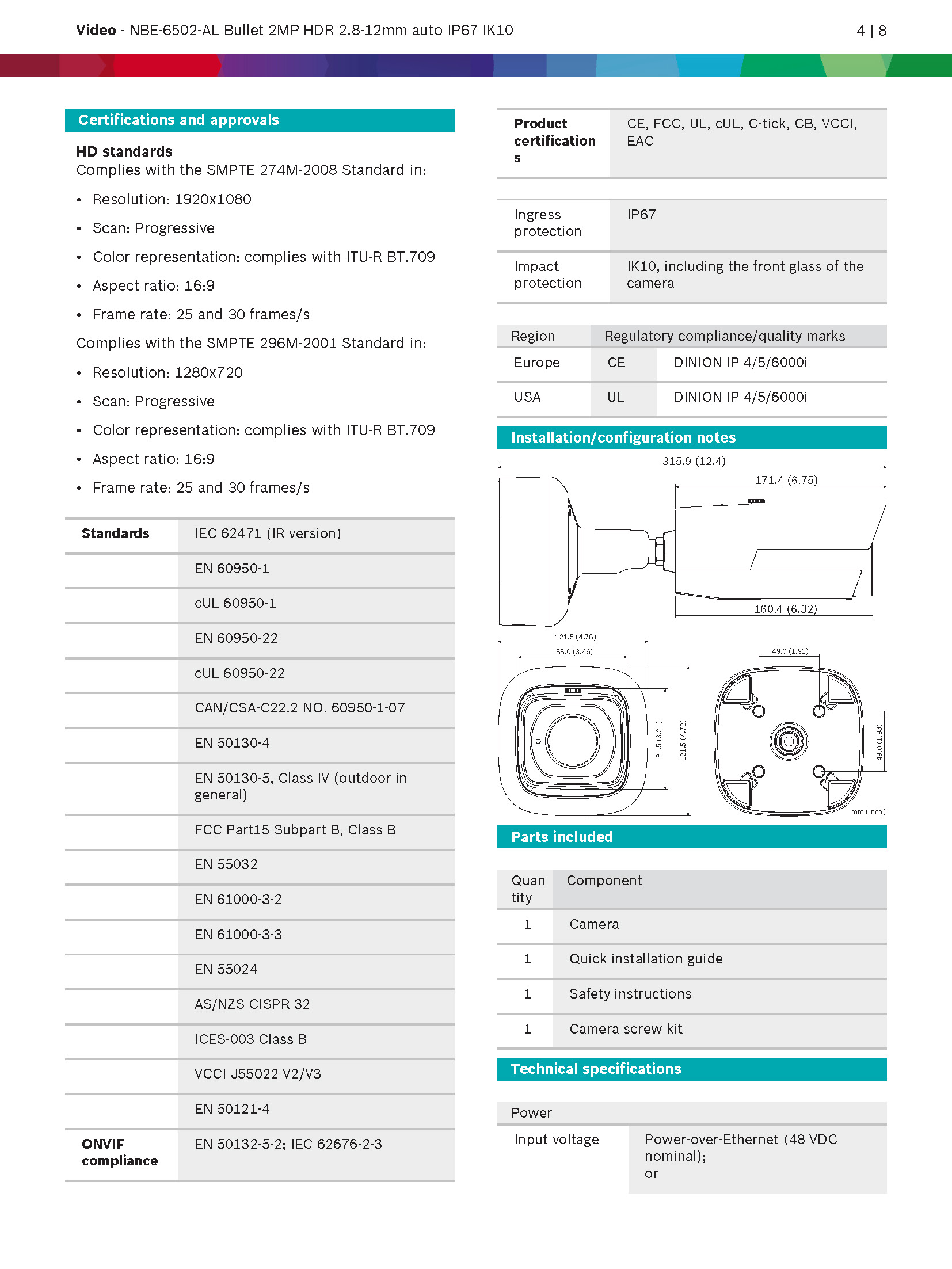 Bosch IP 6000i Camera Spec 01
