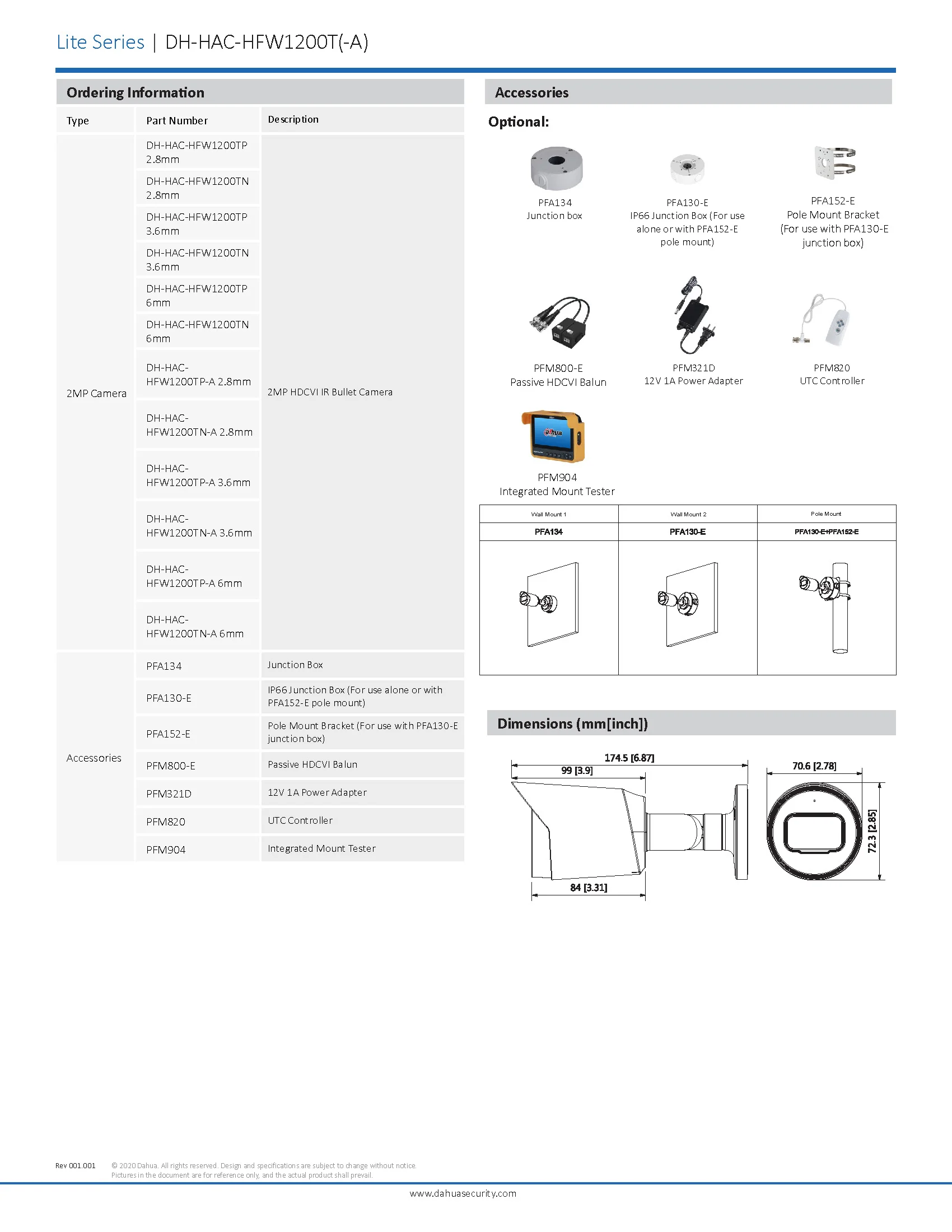 Dahua HFW-1200TP-A Spec 02