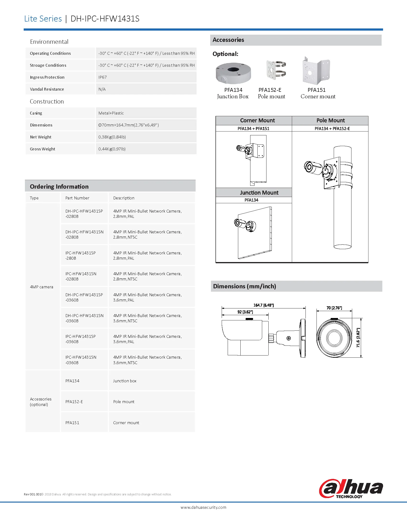 Dahua IPC-HFW1431SP Spec 02