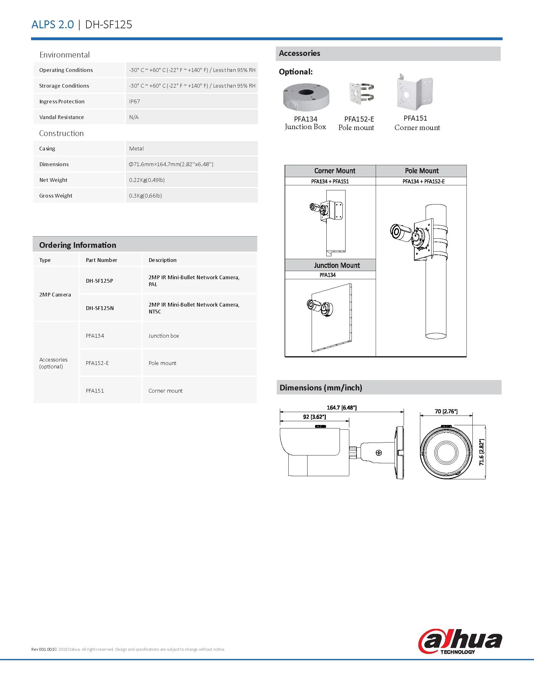 Dahua IPC-SF125 Spec 02