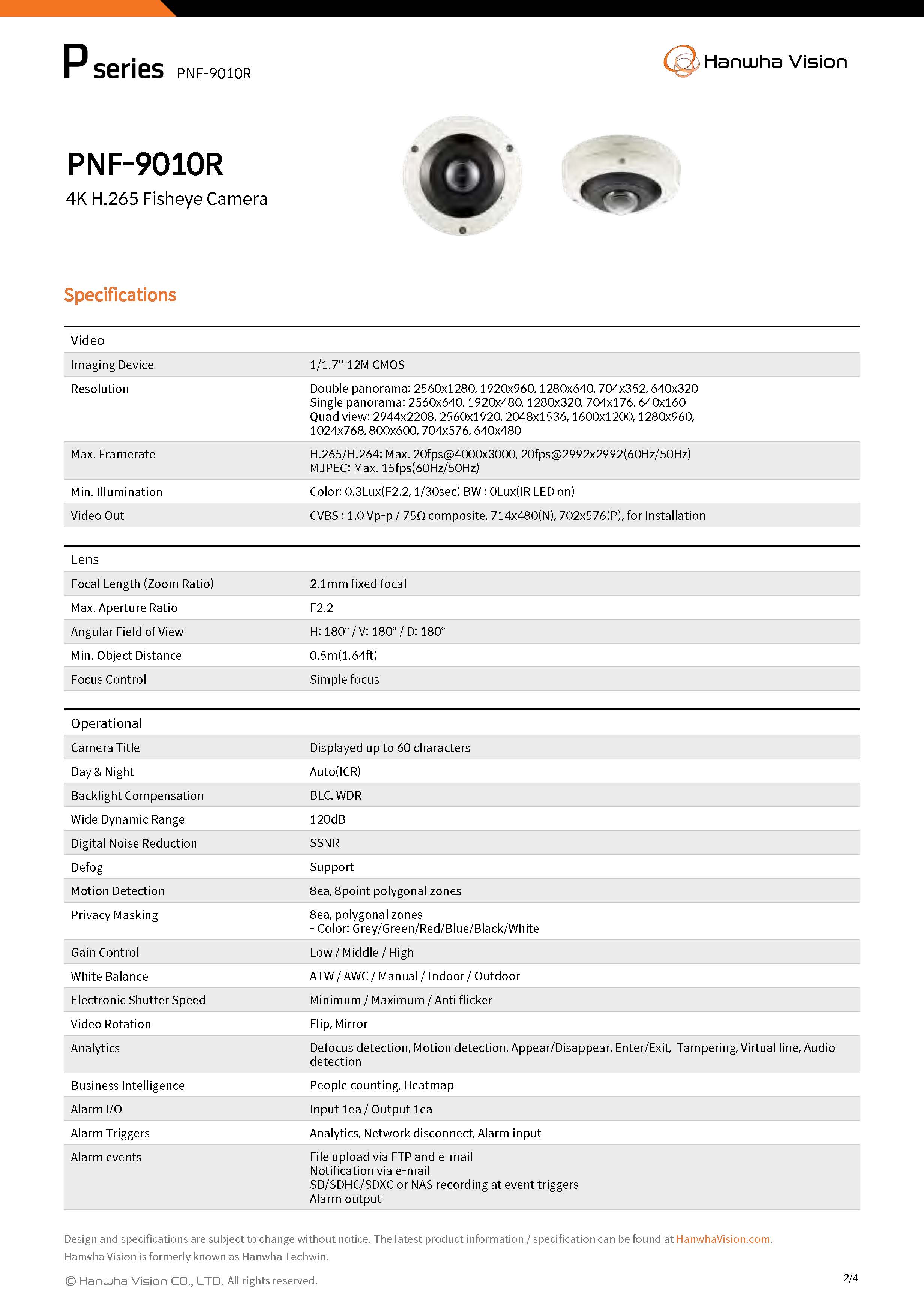 Wisenet PNF-9010R Spec 01