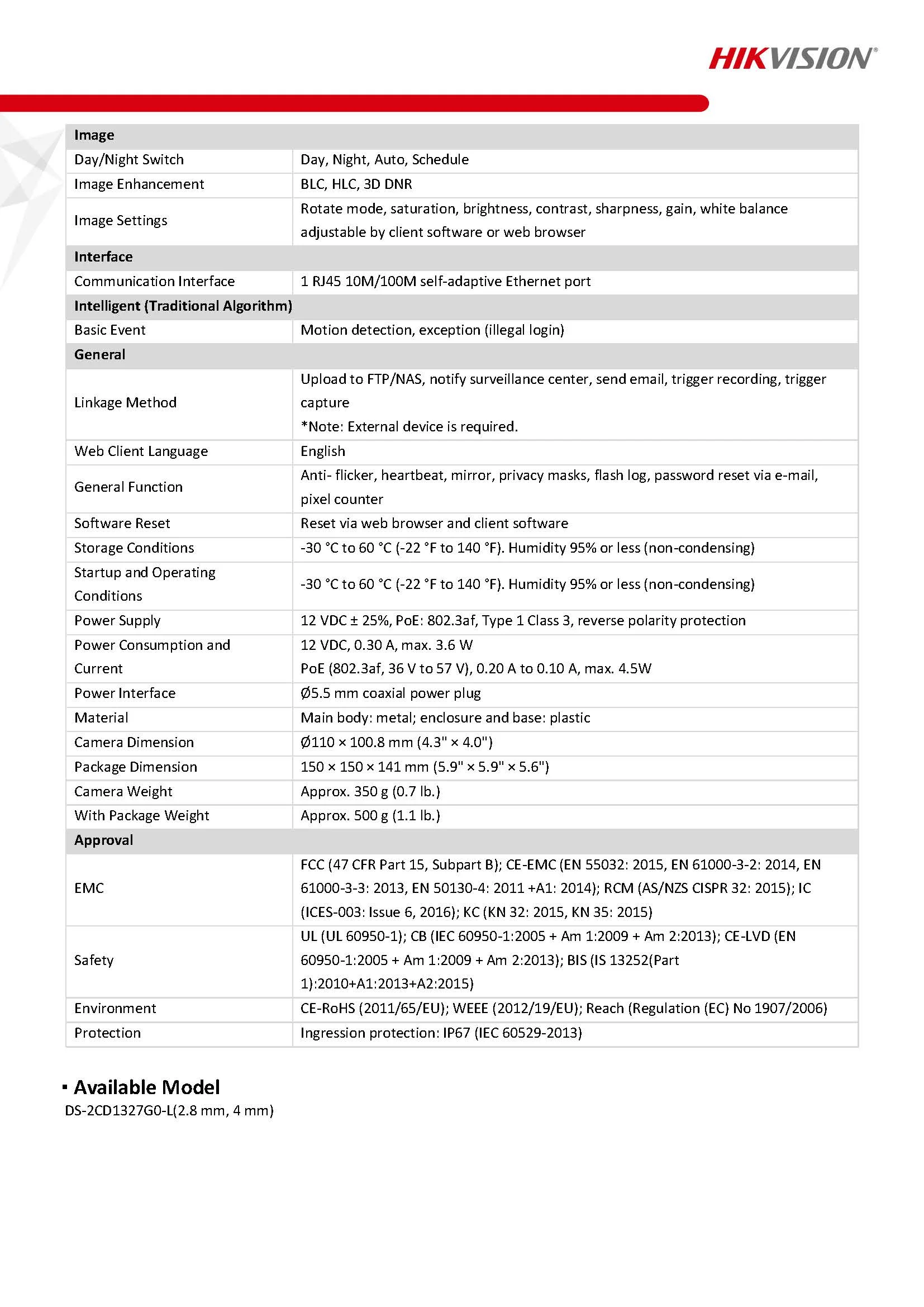 HikVision DS-2CD1327G0-L Spec 02