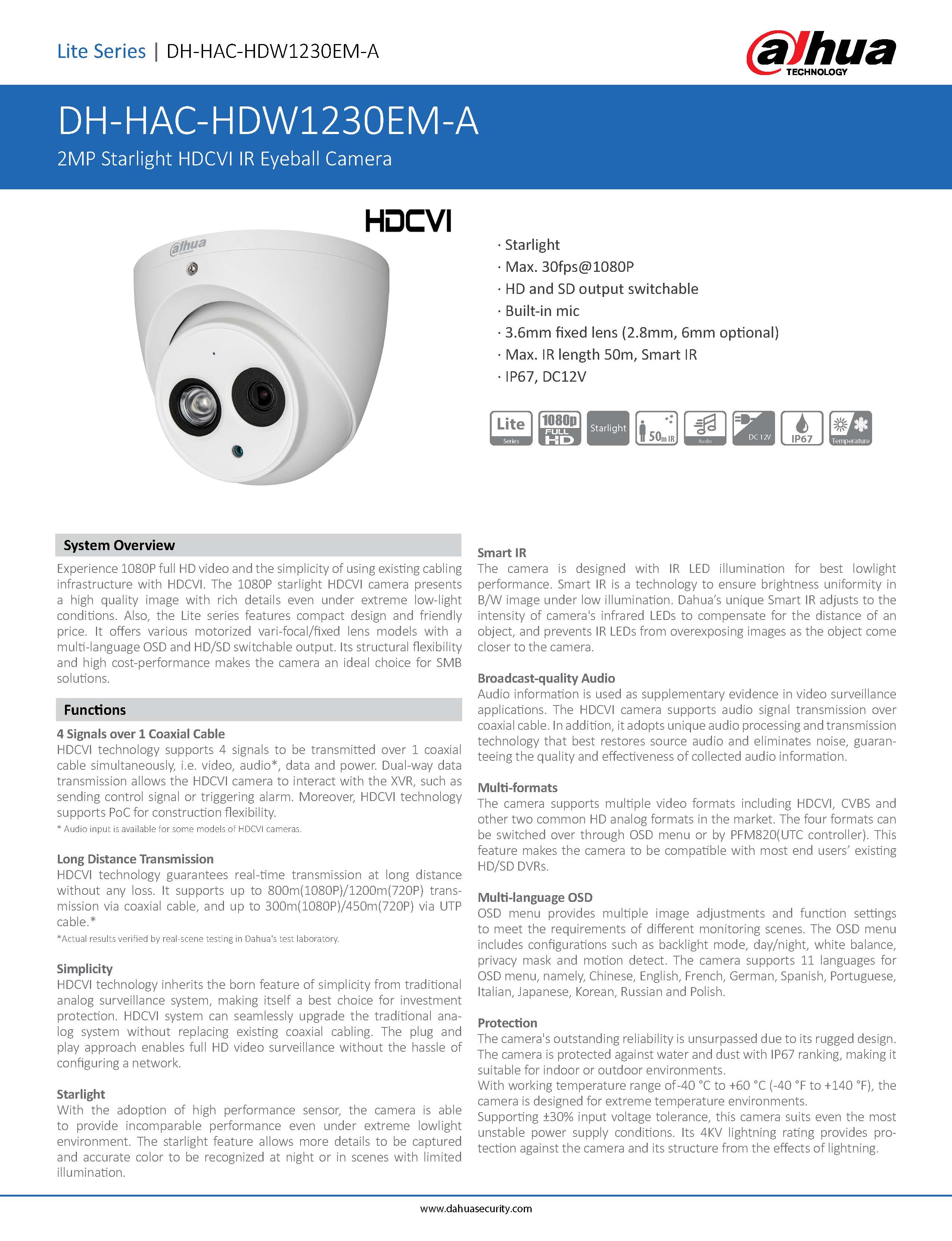 Dahua HAC-HDW1230EMP-A Spec 01