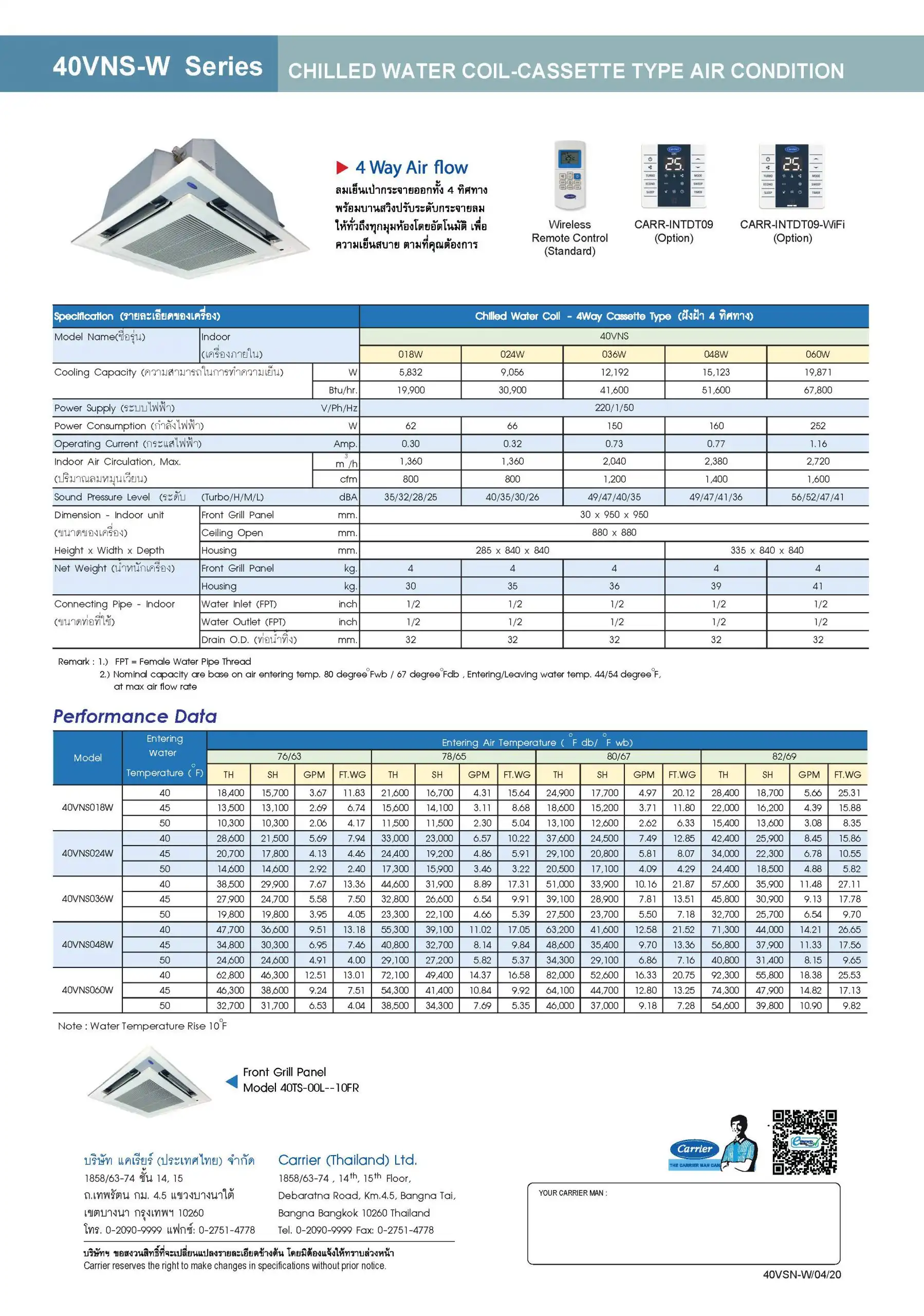 Carrier 40VNS-W Series Spec