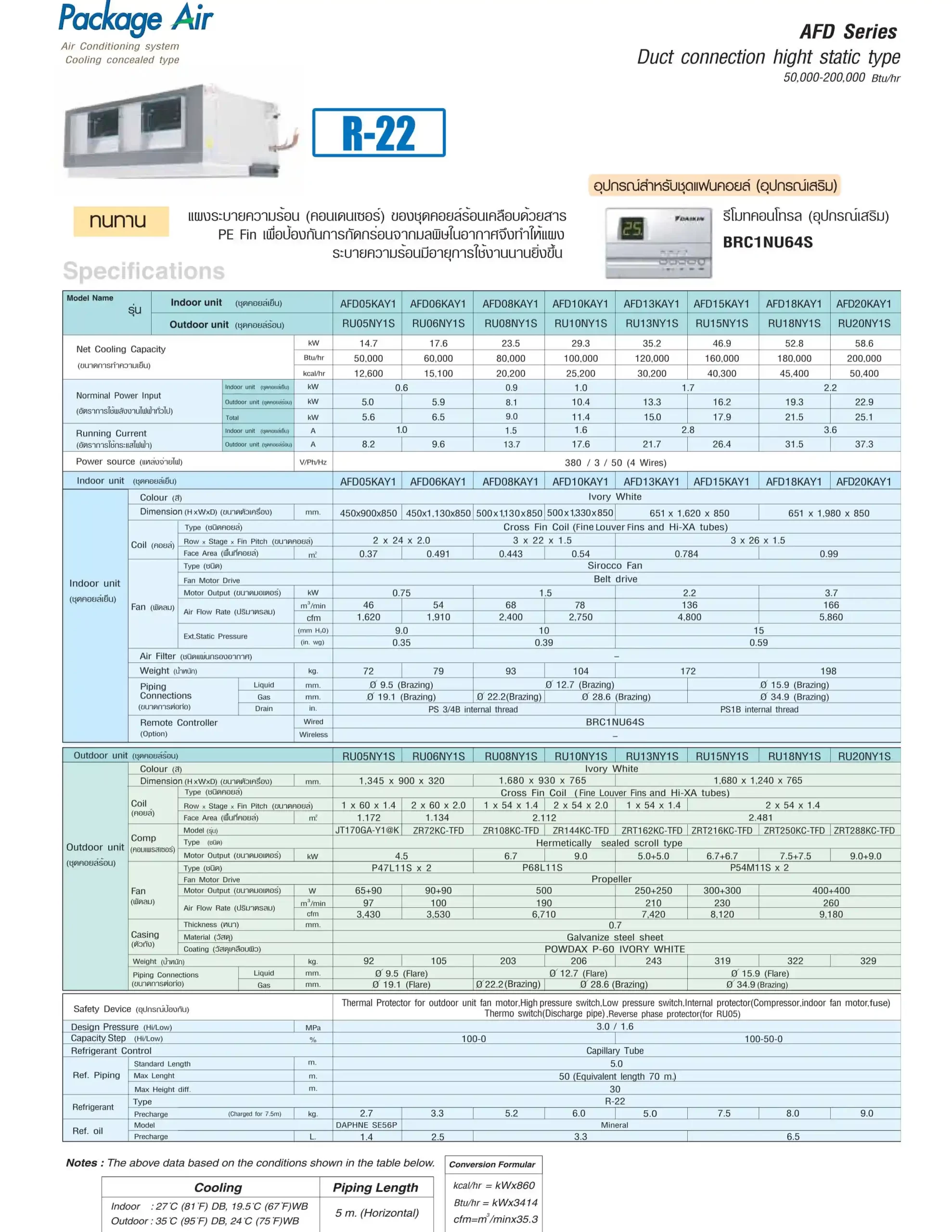 Daikin AFD Series Spec