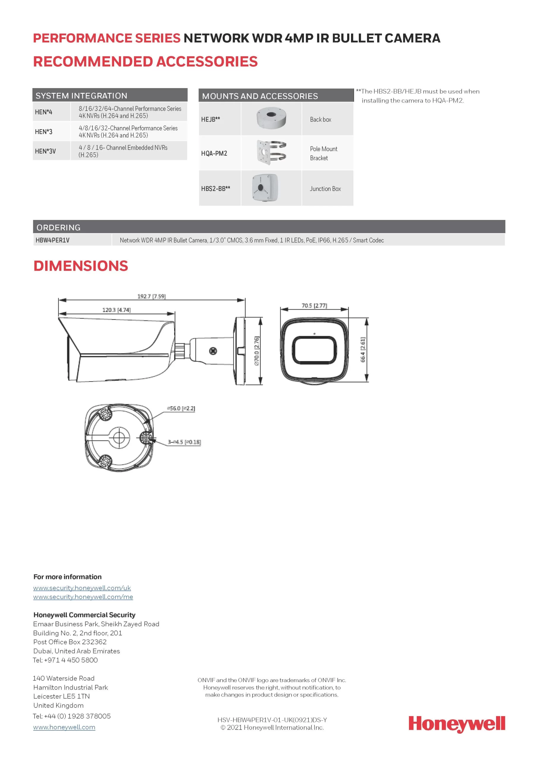 Honeywell HBW4PER1V Spec 02