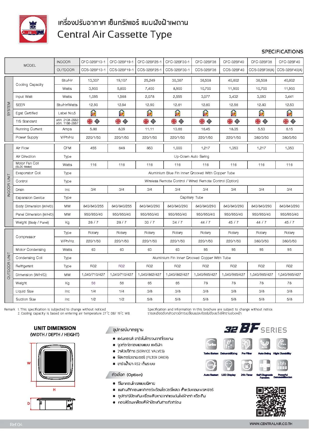 CentralAir CFC-32BF Series Spec1