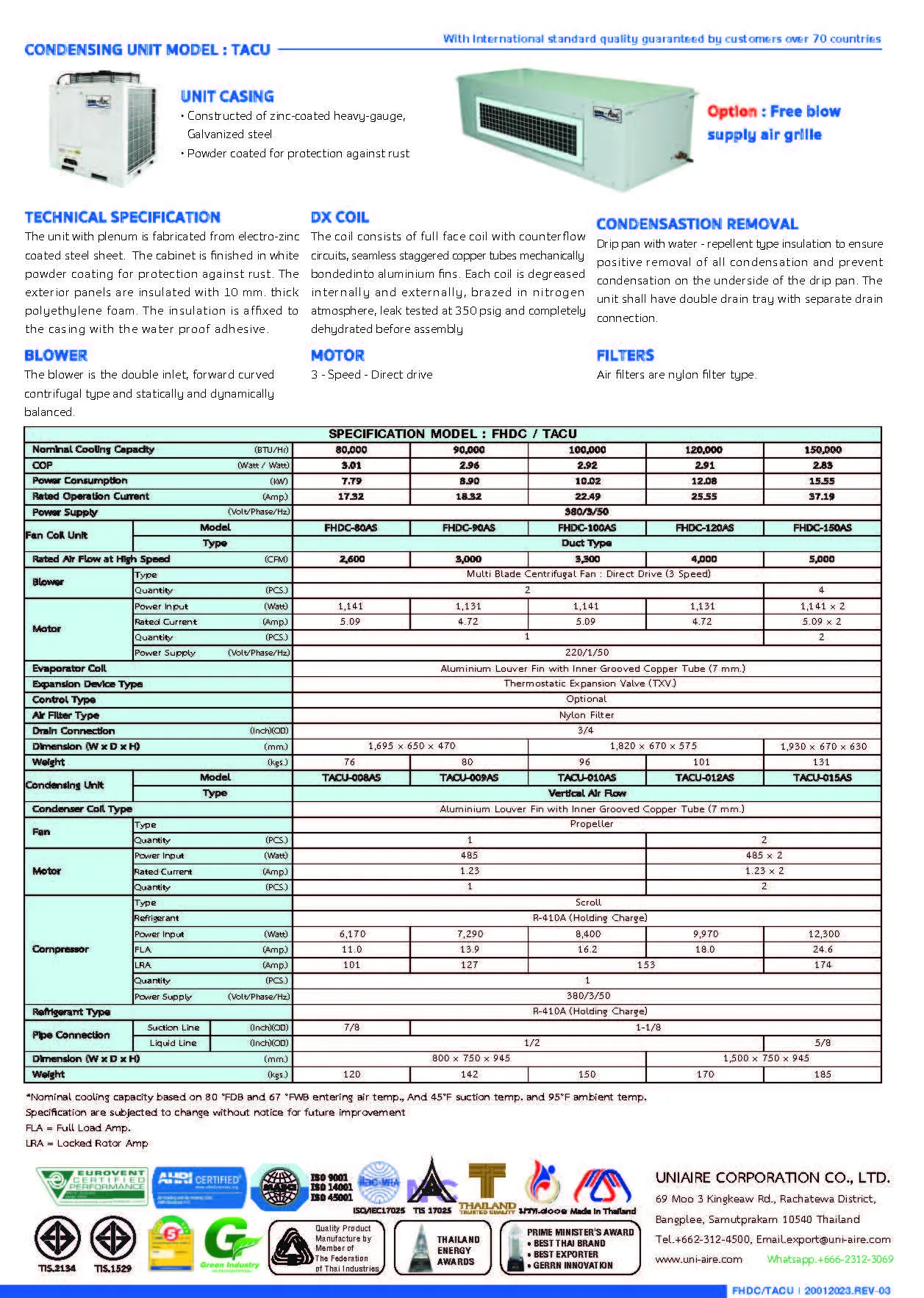 UniAire FHDC TACU Series Spec