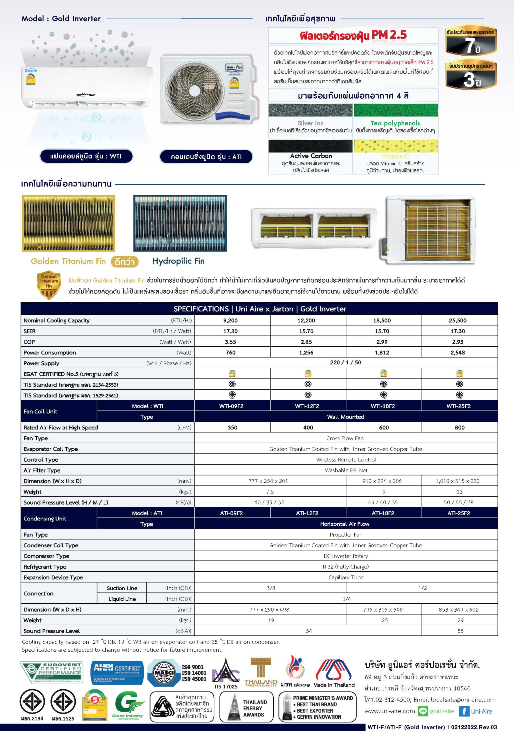 UniAire Gold Inverter Series Spec
