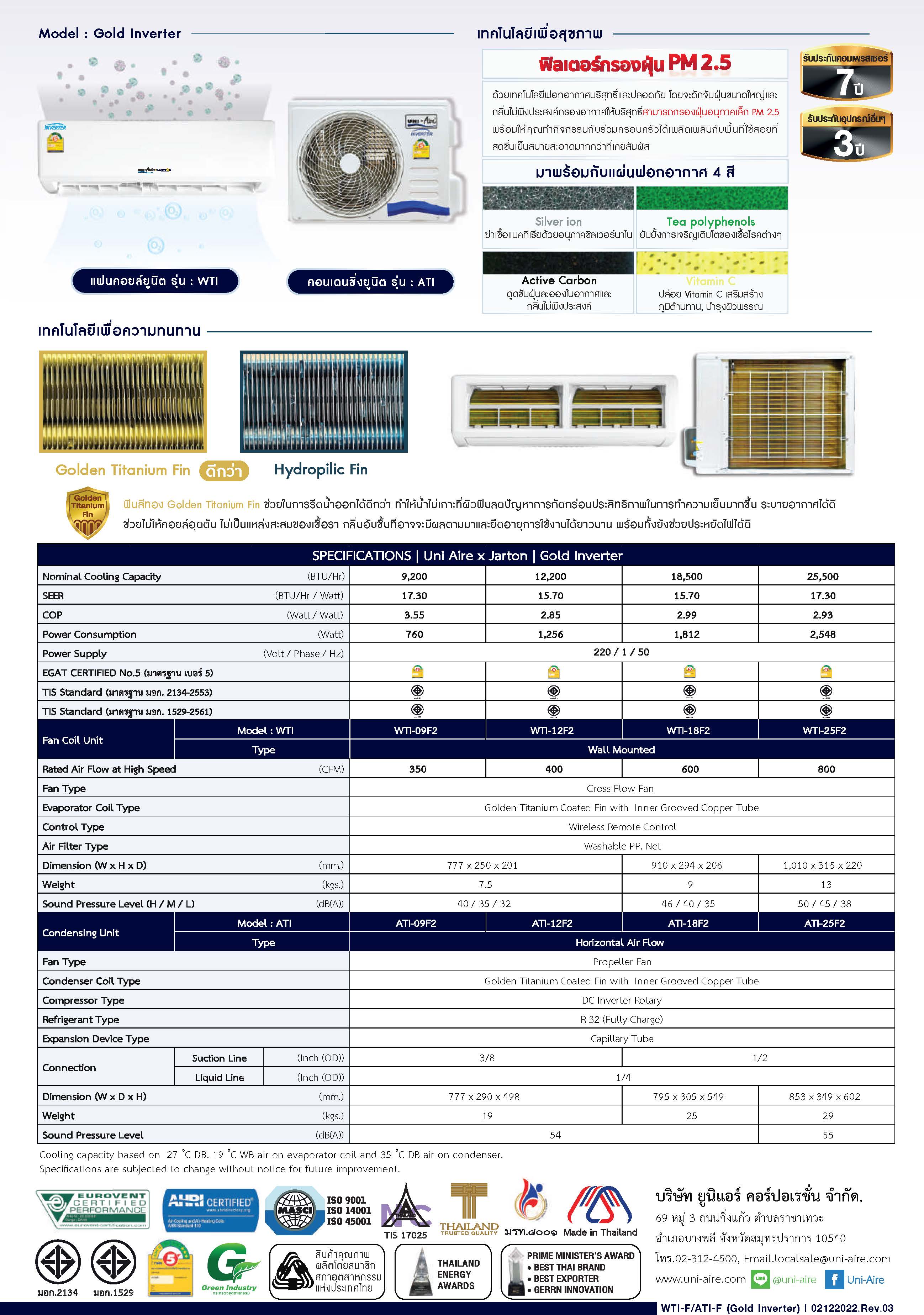 UniAire Gold Inverter Series Spec