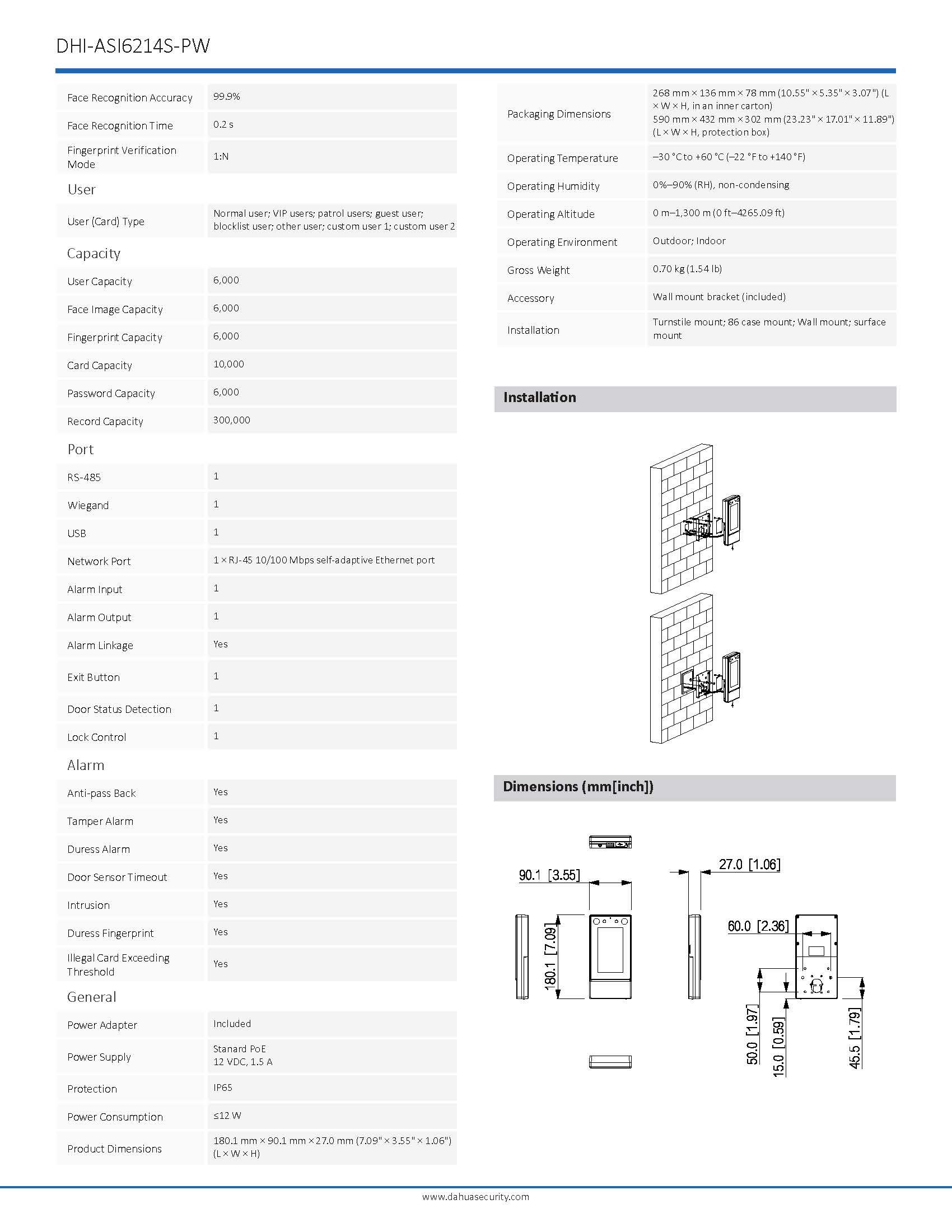 Dahua DHI-ASI6214S-PW Spec 02