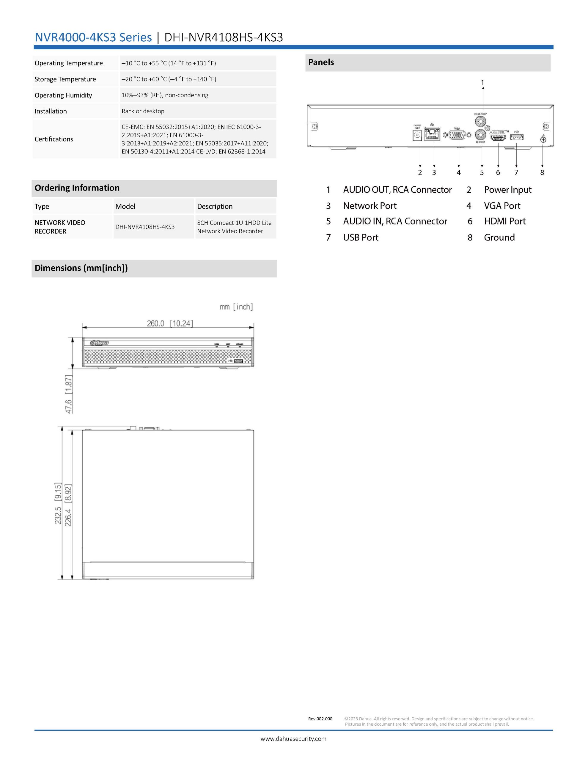 Dahua DHI-NVR4108HS-4KS3 Spec 02