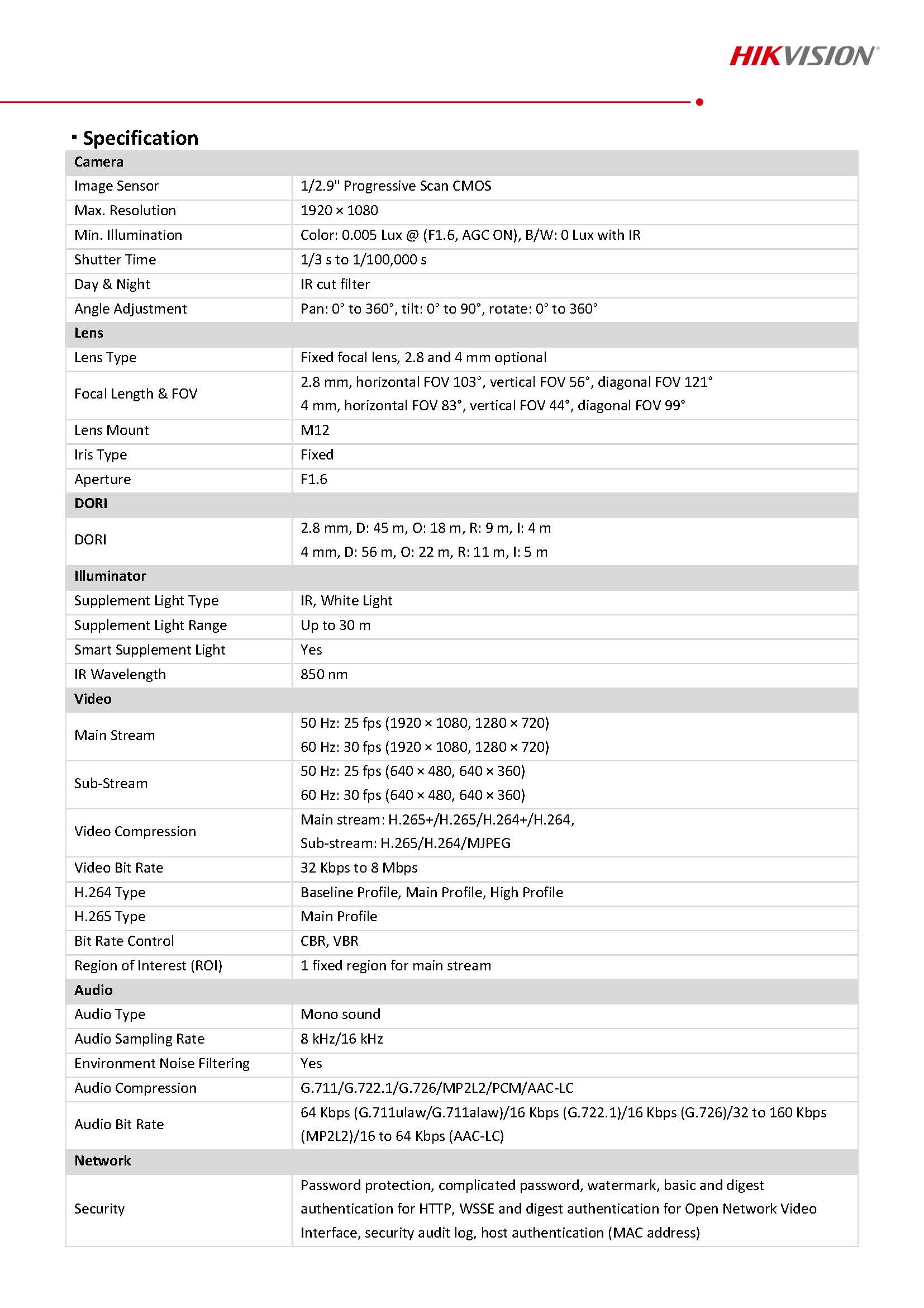 HikVision DS-2CD1023G2-LIUF-SL Spec 01