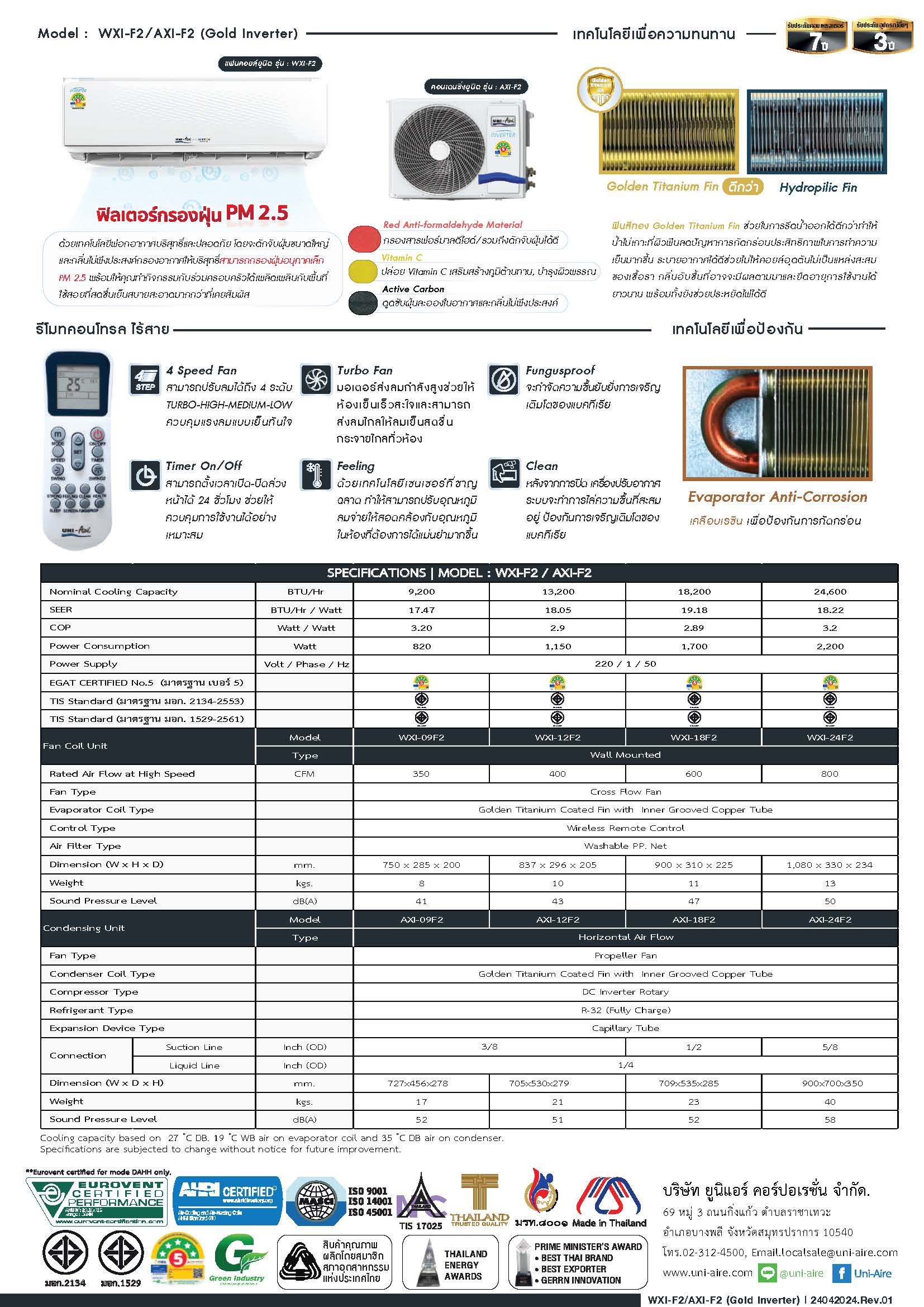 UniAire WXI-F2_AXI-F2 Series Spec2