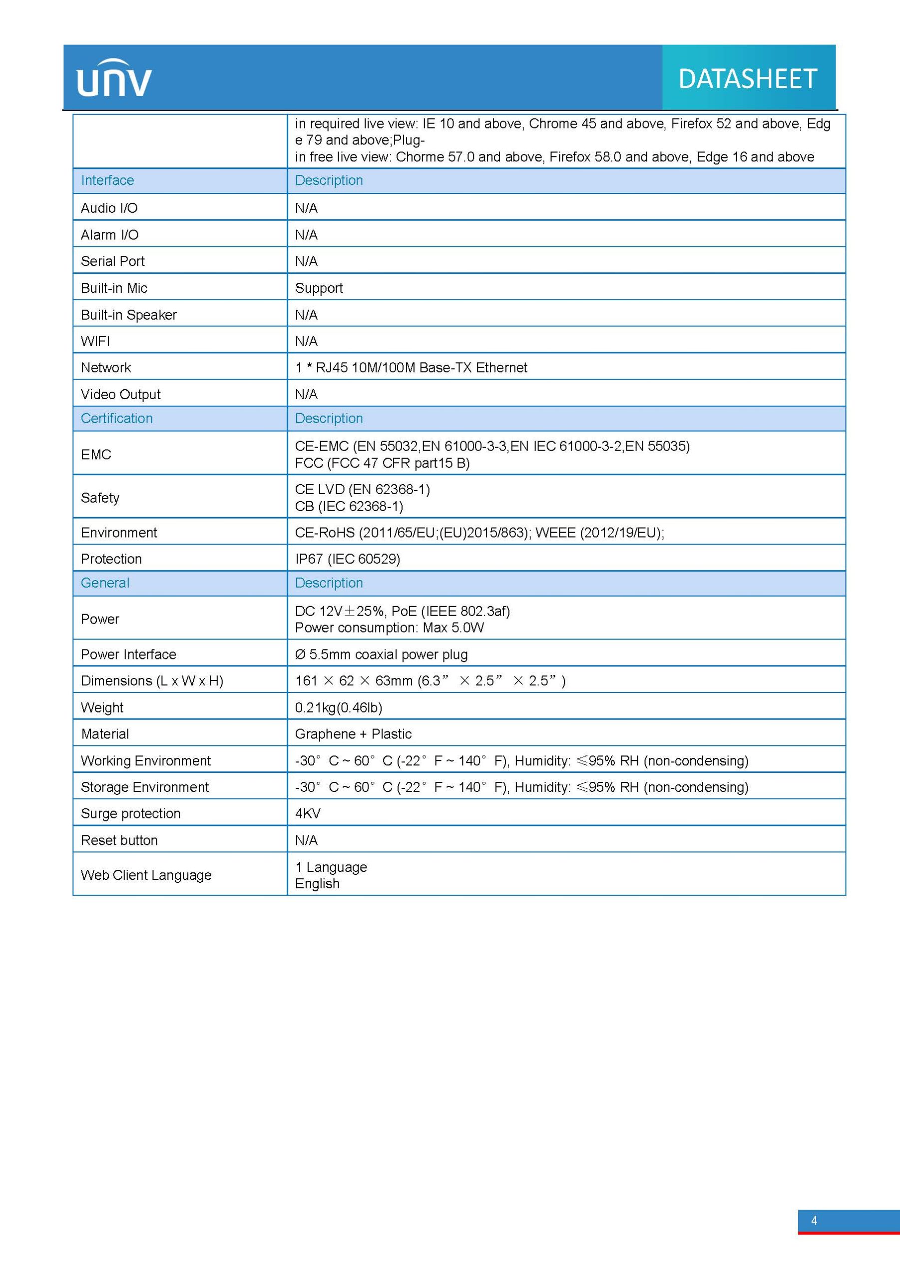 Uniview IPC2122LB-ASF40K-A Spec 03