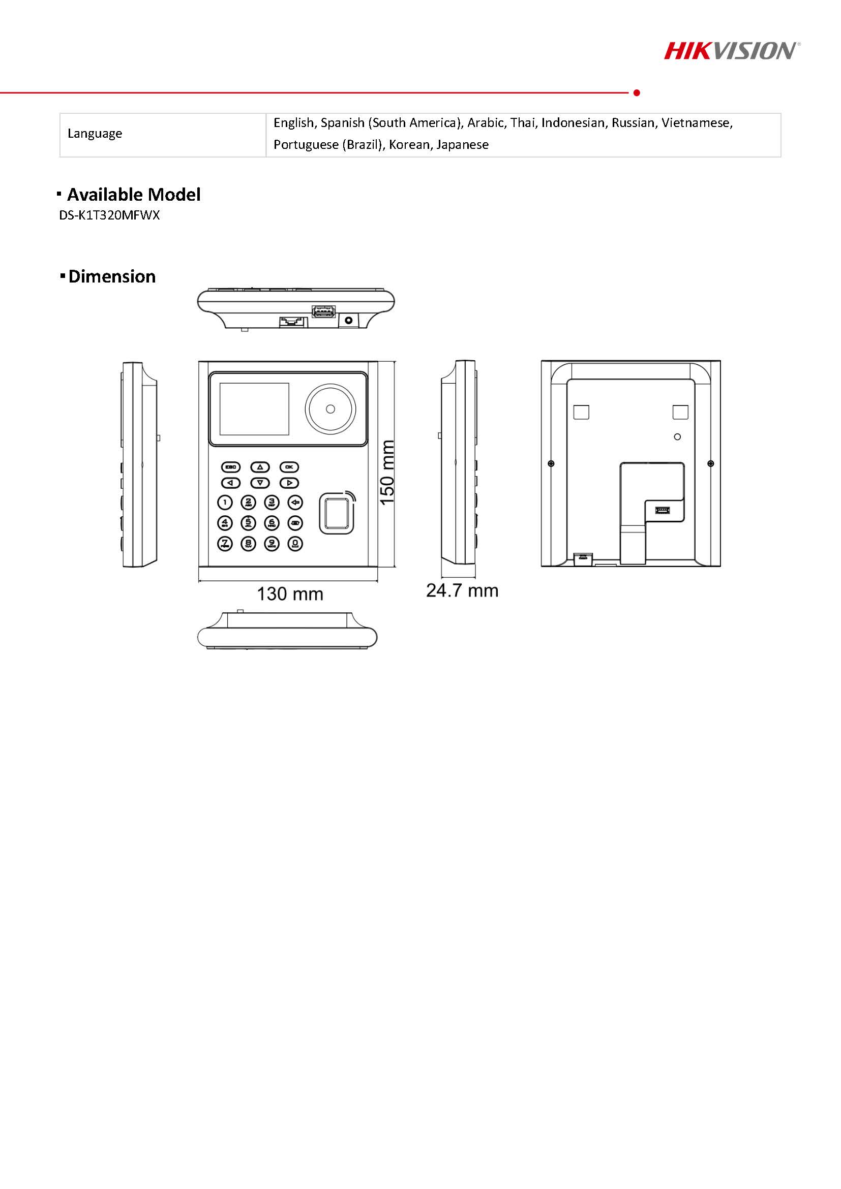 HikVision DS-K1T320MFWX Spec 02