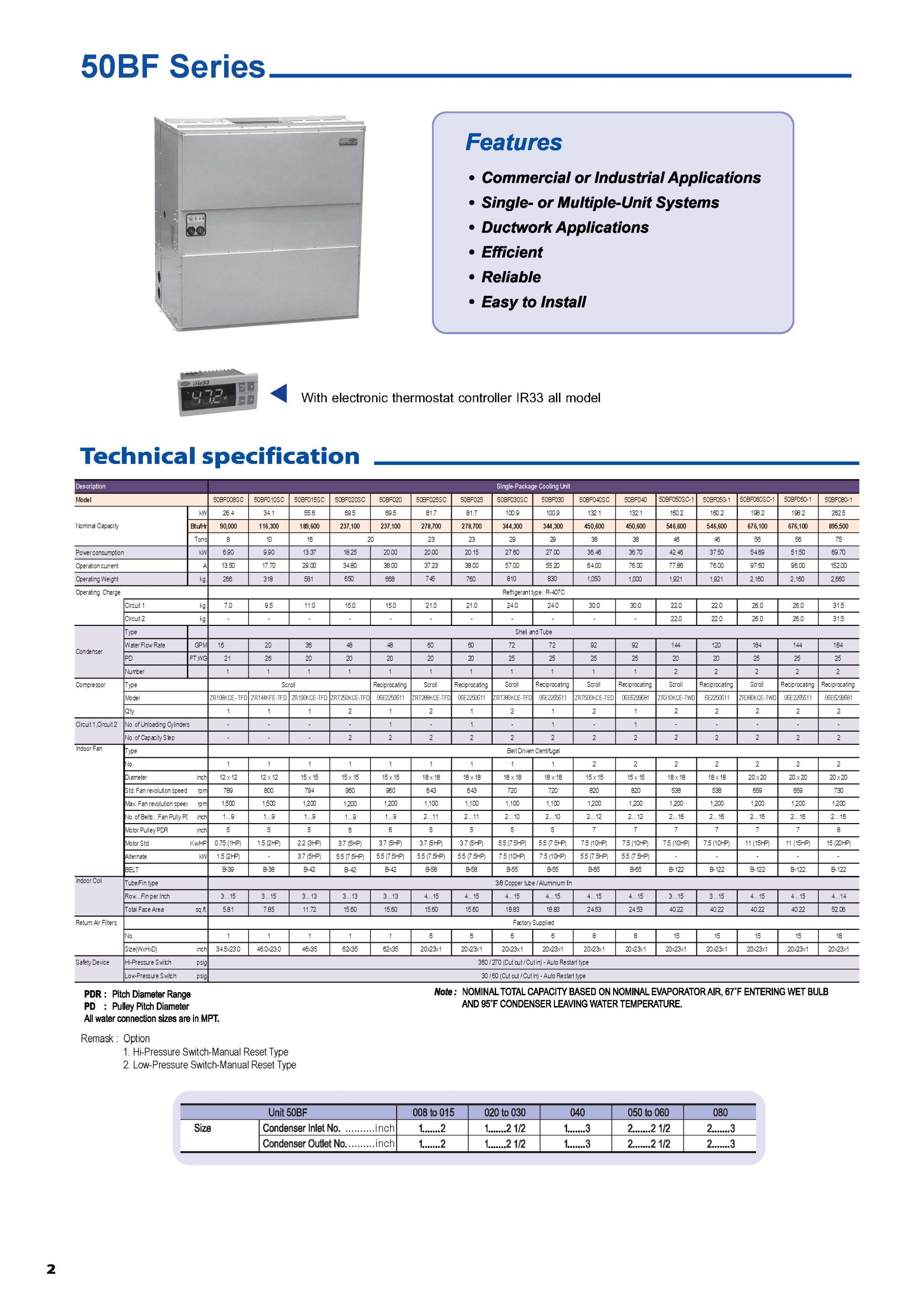 Carrier 50BF Series Spec