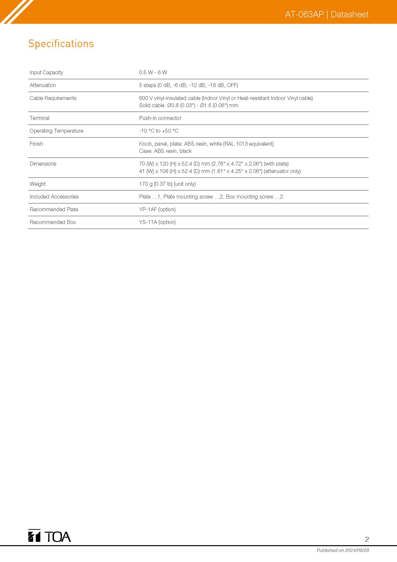 TOA AT-063AP Spec 01