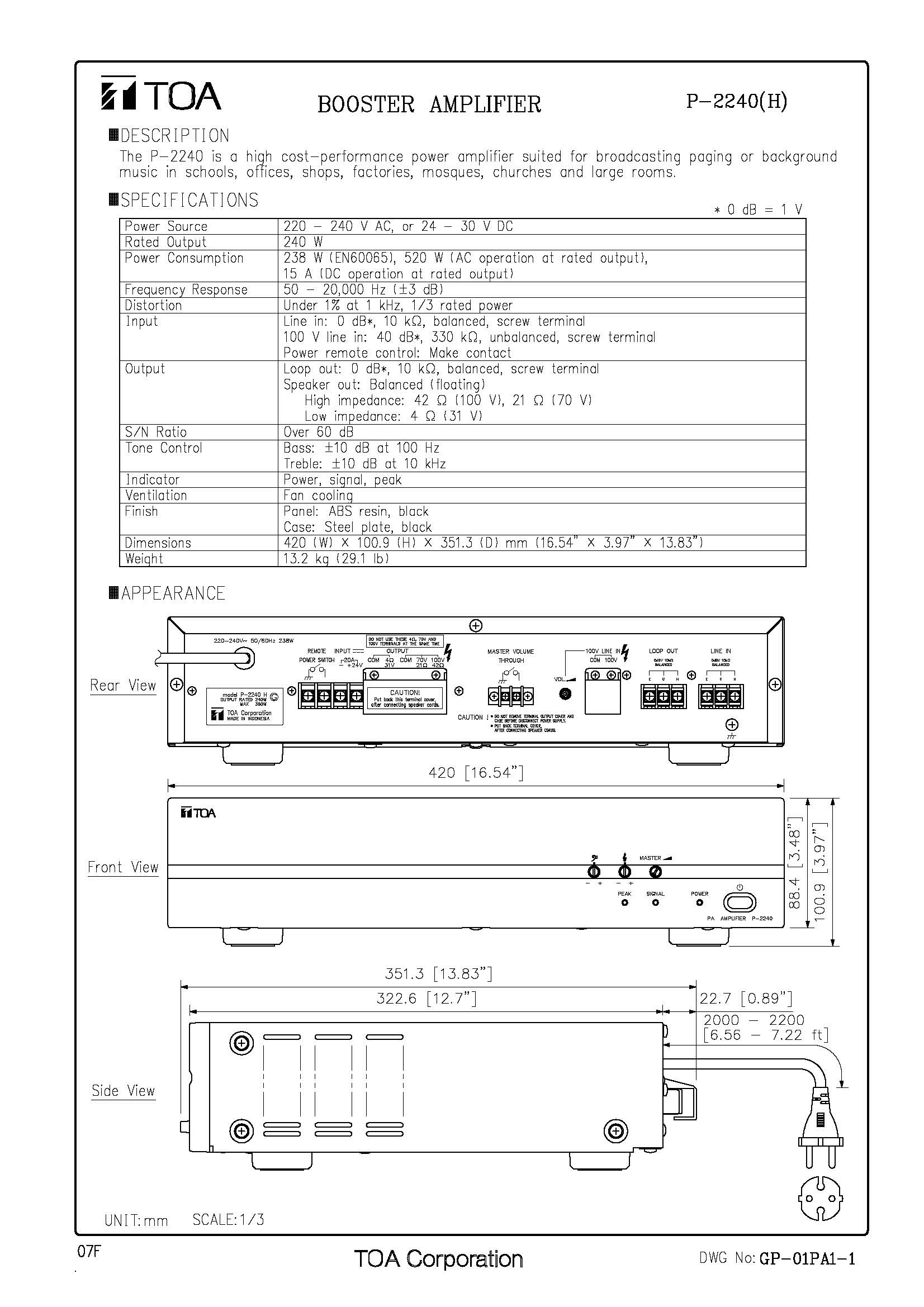 TOA P-2240 Spec 02