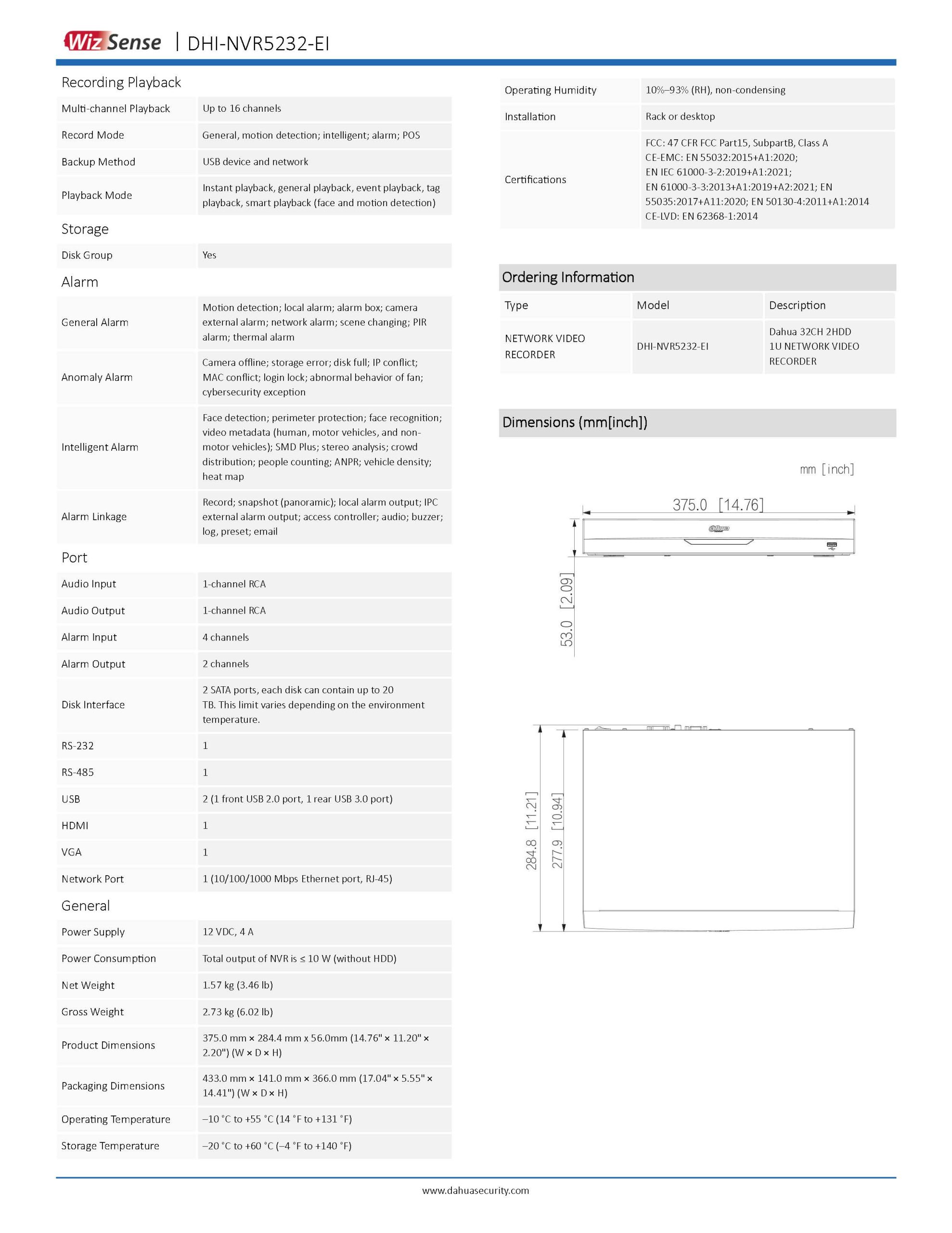Dahua NVR5232-EI Spec 02