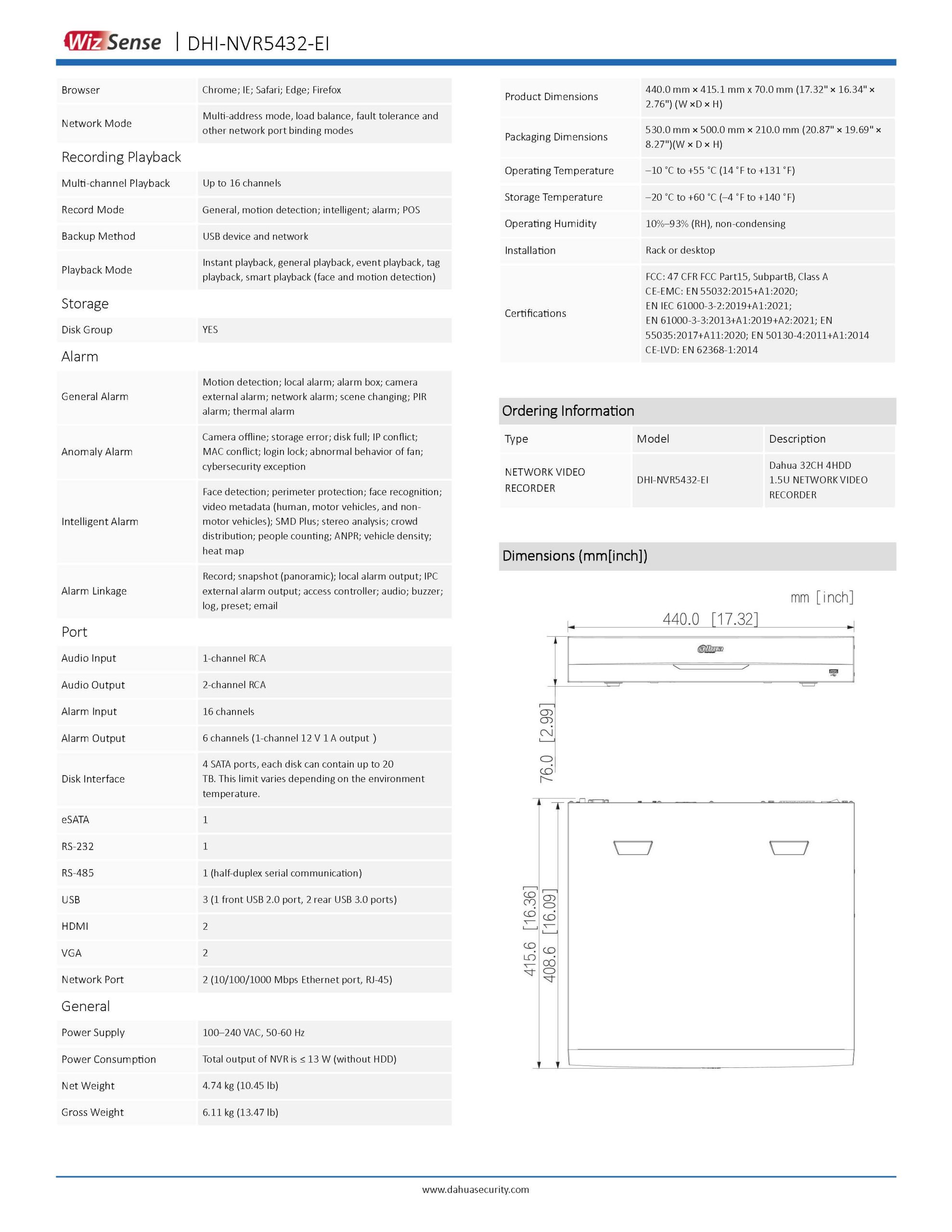 Dahua NVR5432-EI Spec 02