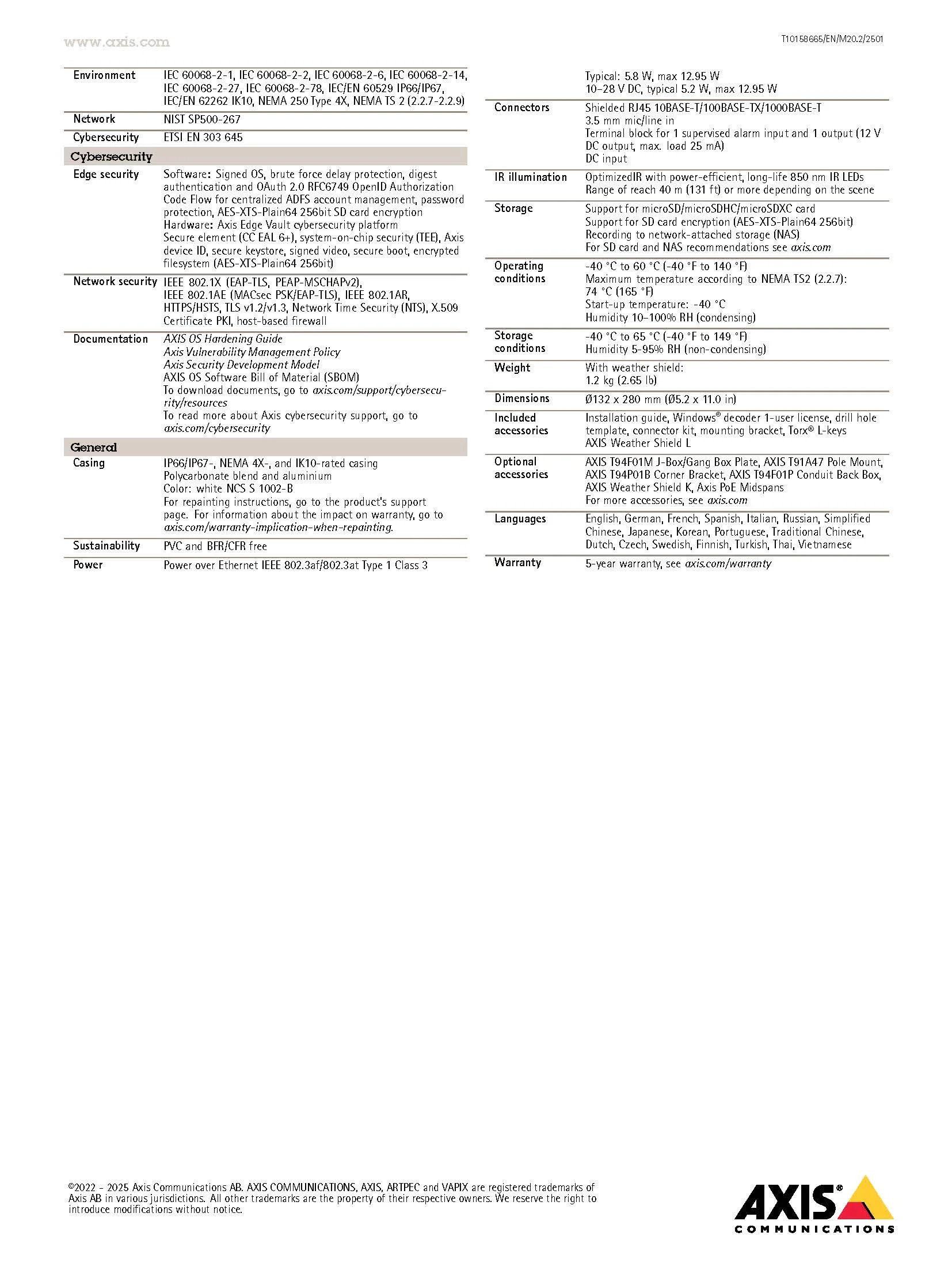 AXIS P1467-LE Spec 02