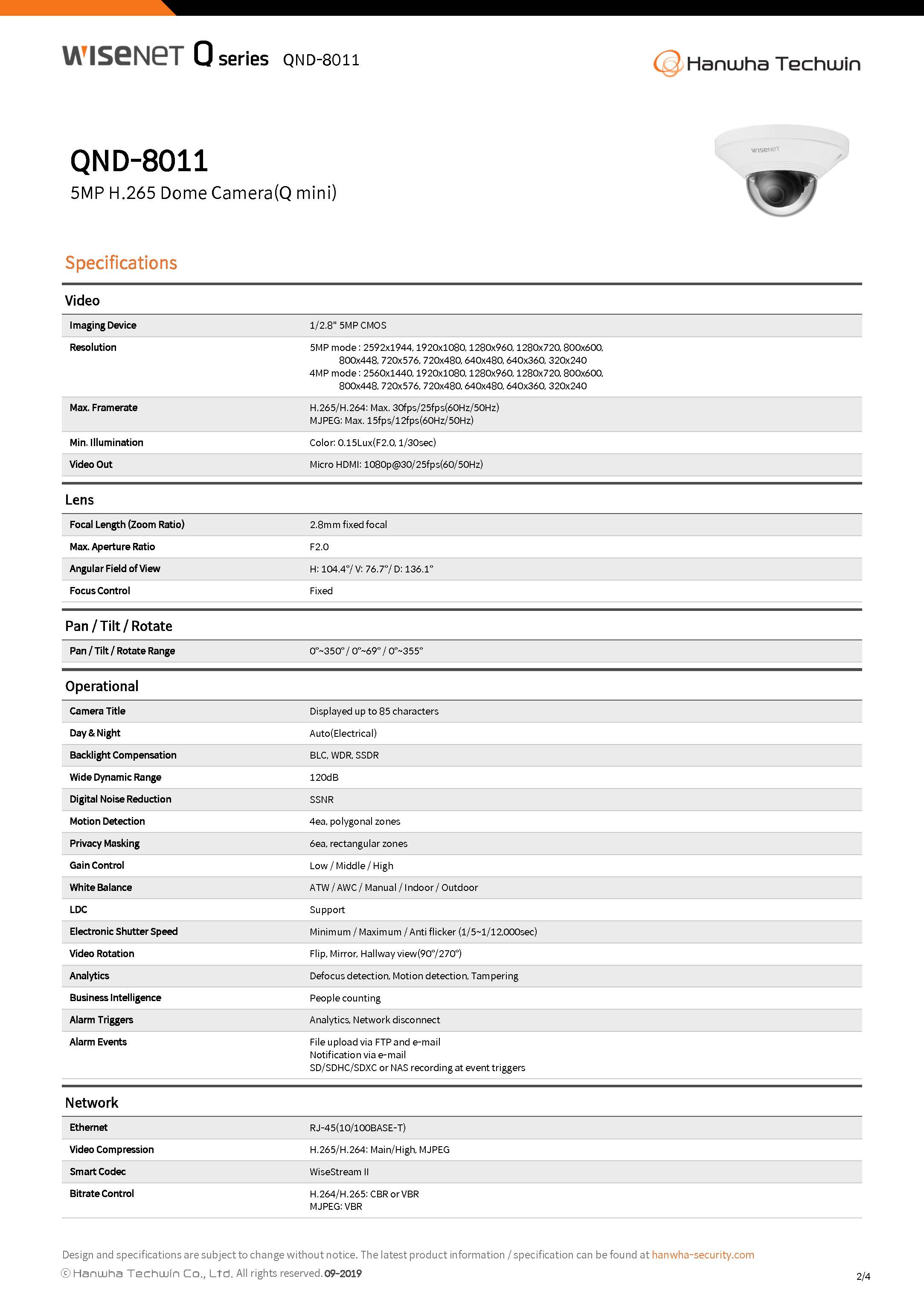 Wisenet QND-8011 Spec 01