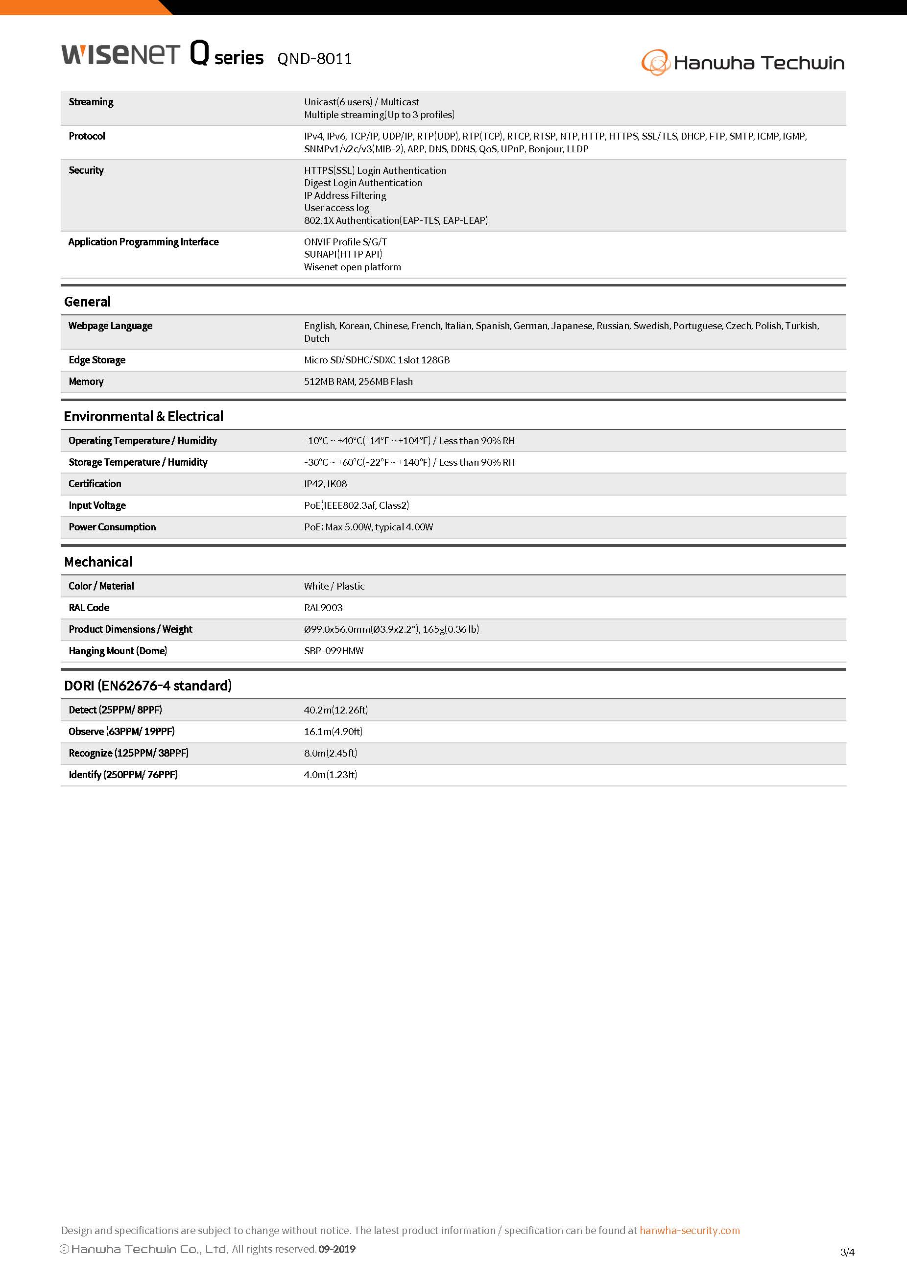 Wisenet QND-8011 Spec 02