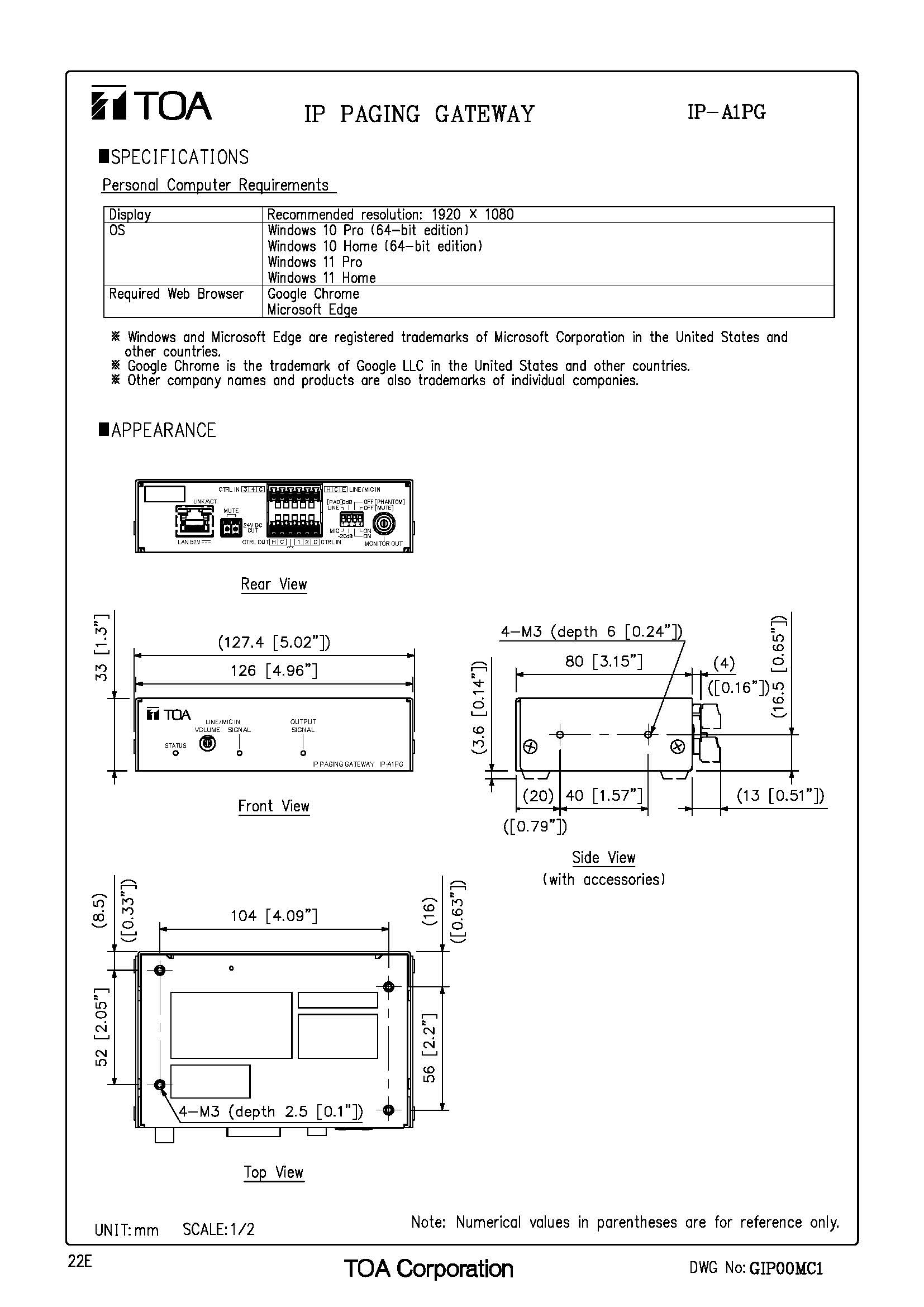 TOA IP-A1AF Spec 02