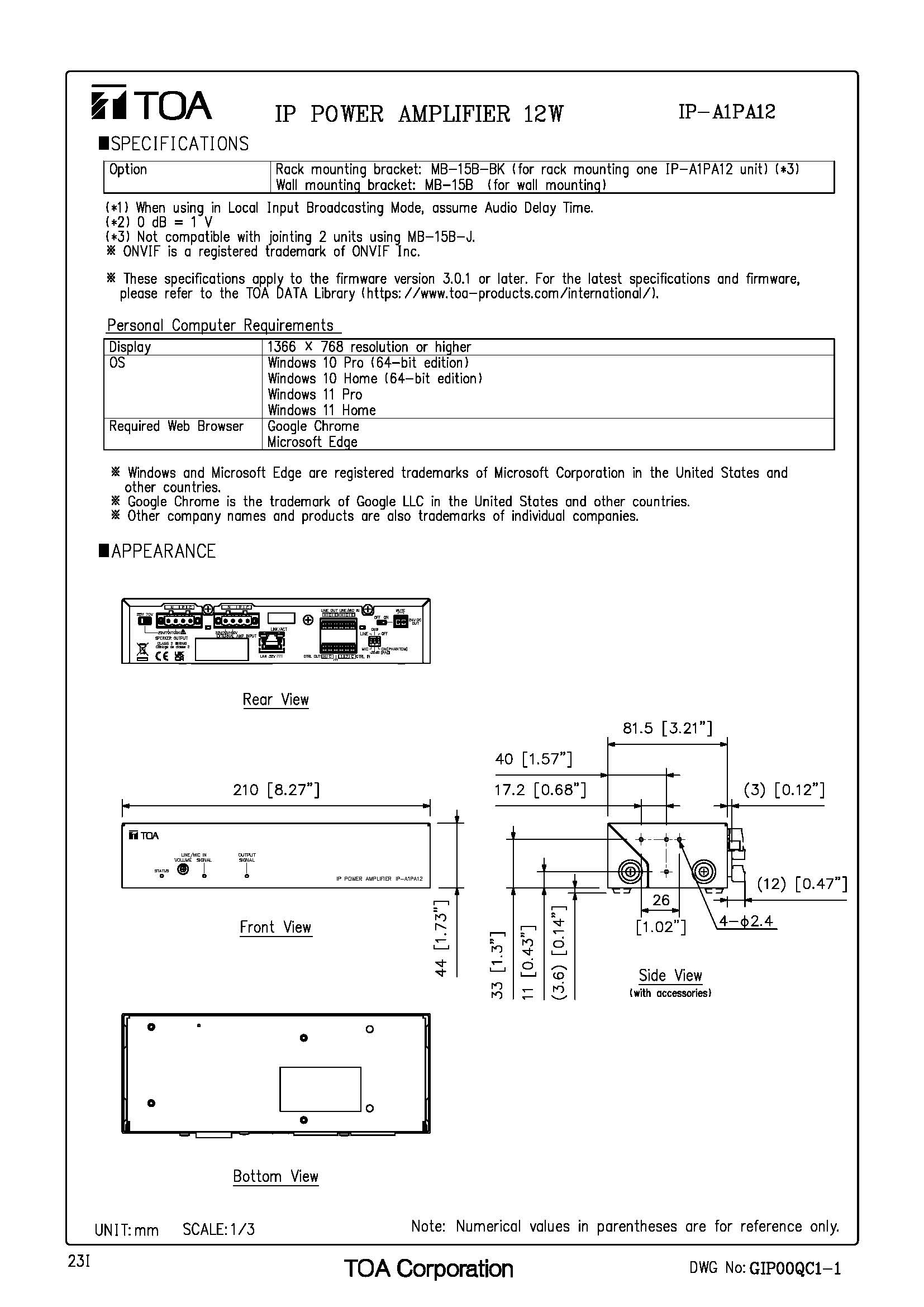 TOA IP-A1PA12 Spec 02
