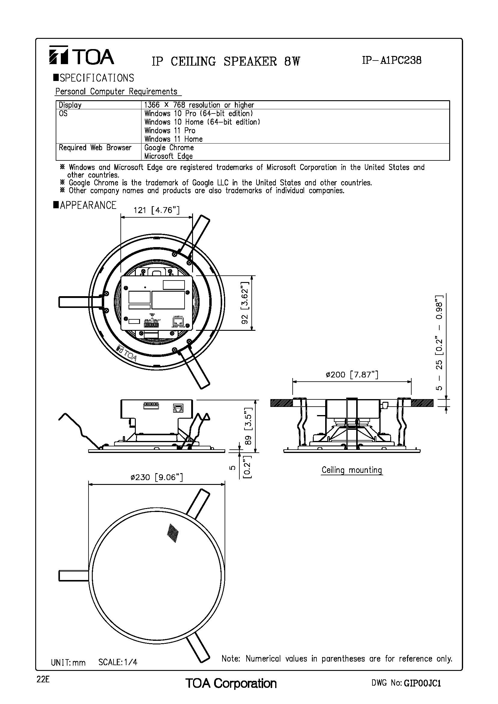 TOA IP-A1PC238 Spec 02