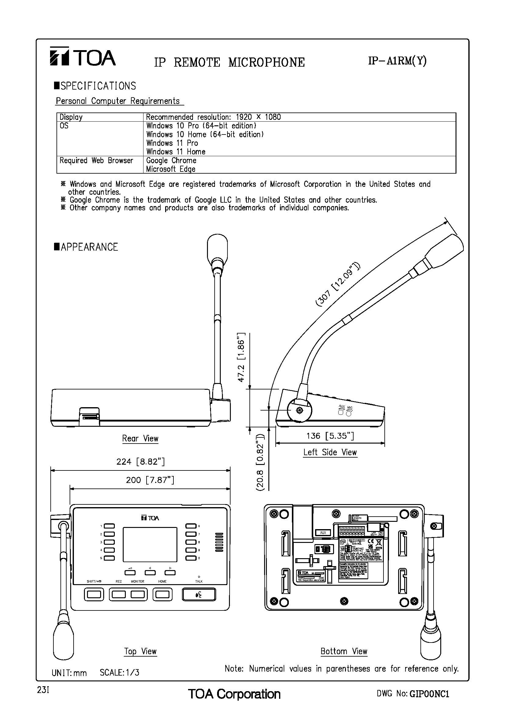TOA IP-A1RM Spec 02
