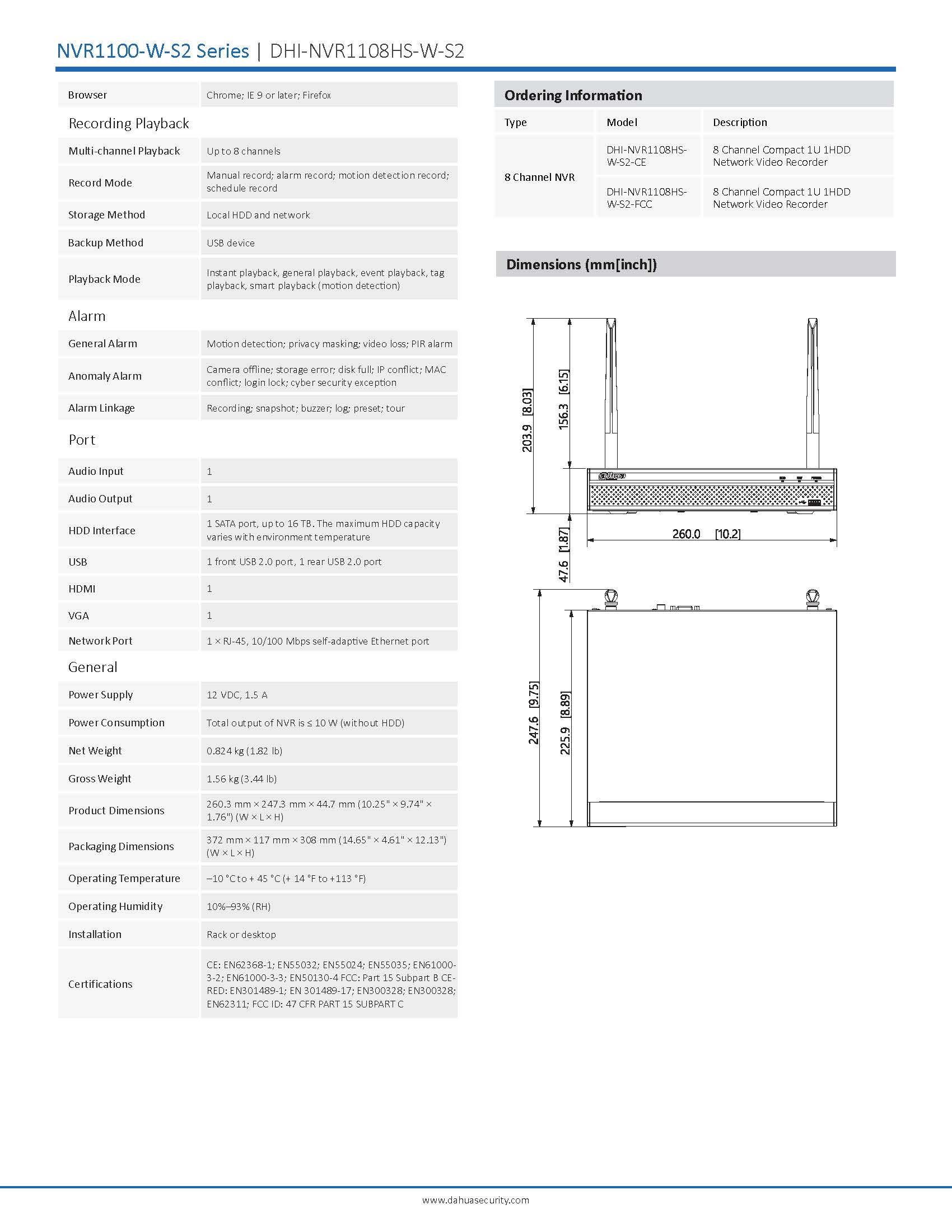 Dahua NVR1108HS-W-S2 Spec 02