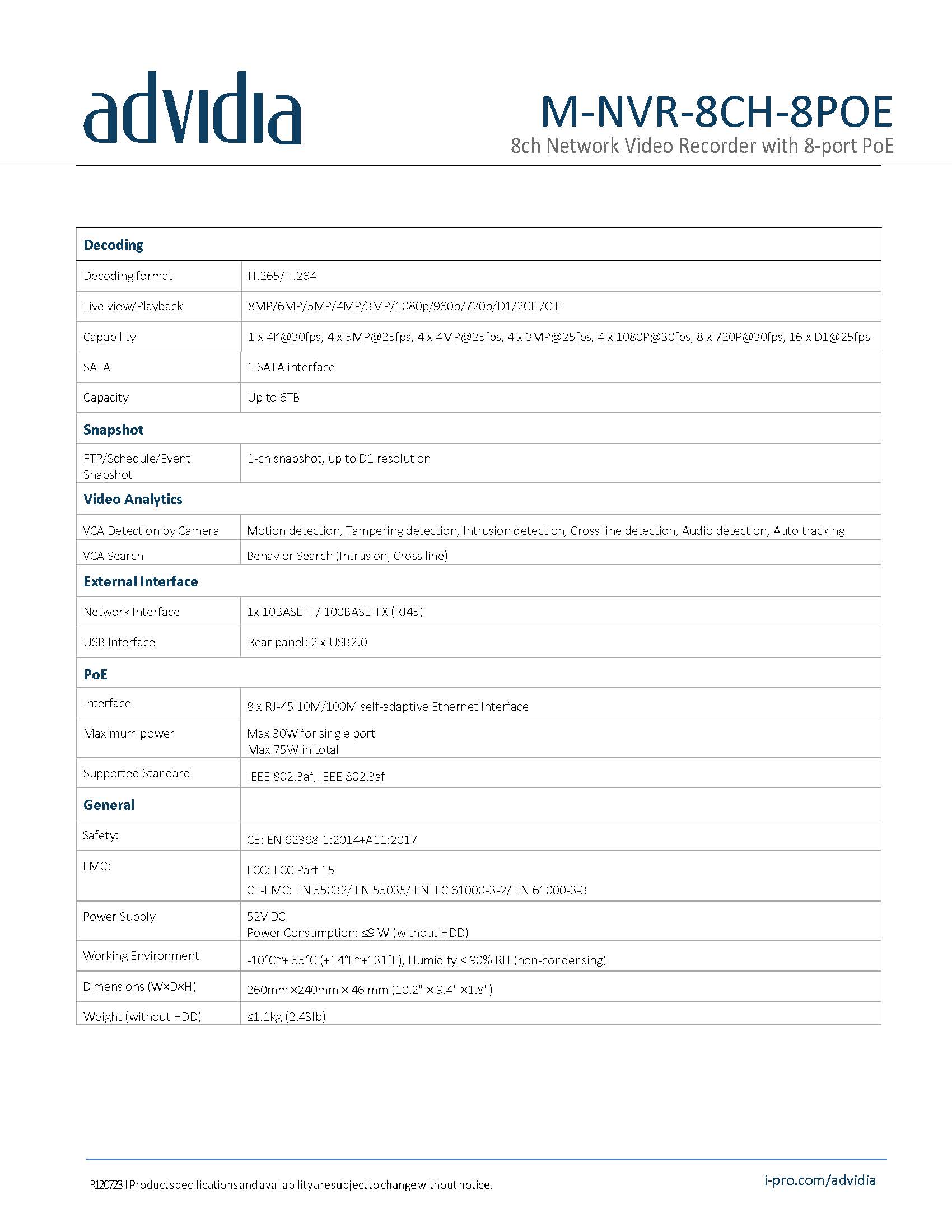 Advidia I M-NVR-8CH-8POE Spec 02