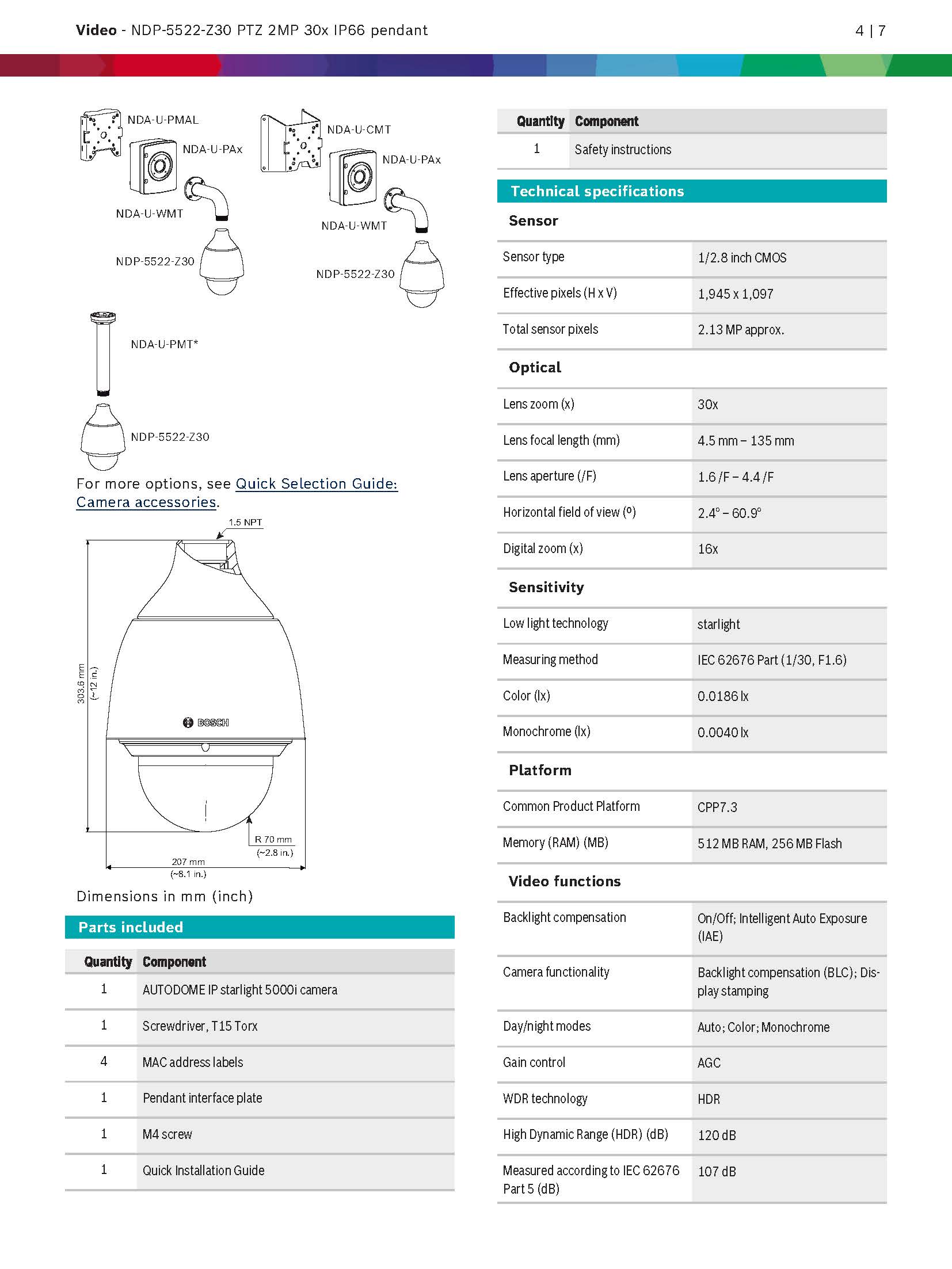 Bosch NDP-5522-Z30 Spec 01