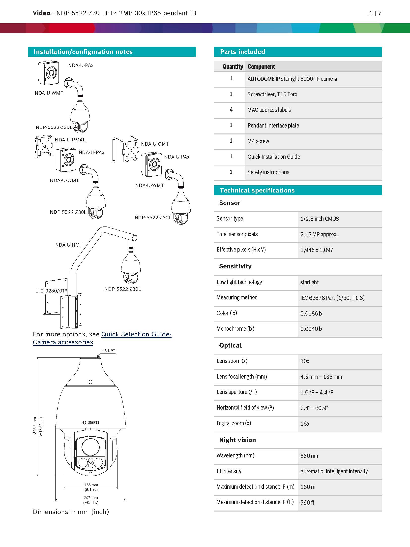 Bosch NDP-5522-Z30L Spec 01