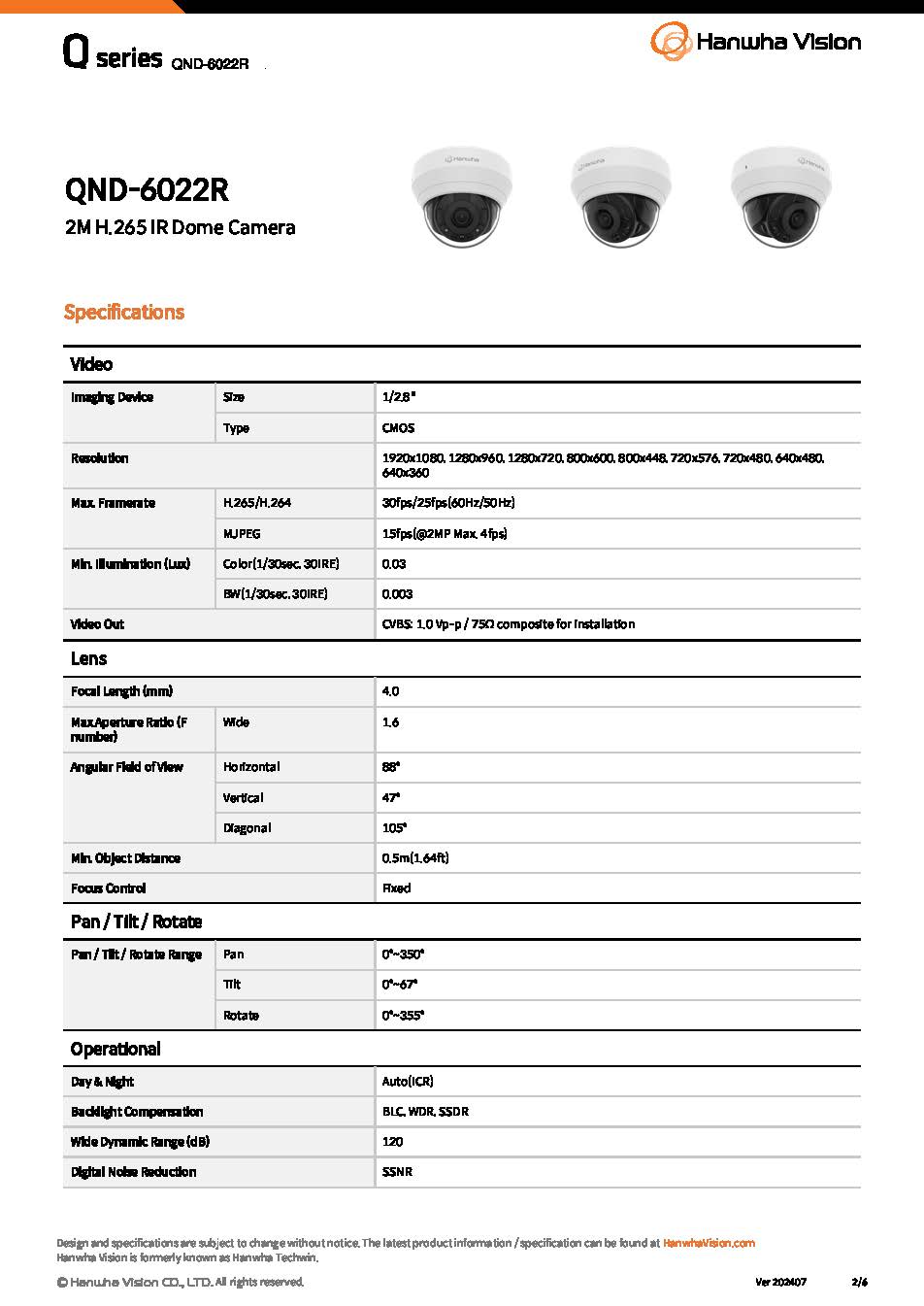 Wisenet QND-6022R Spec 01