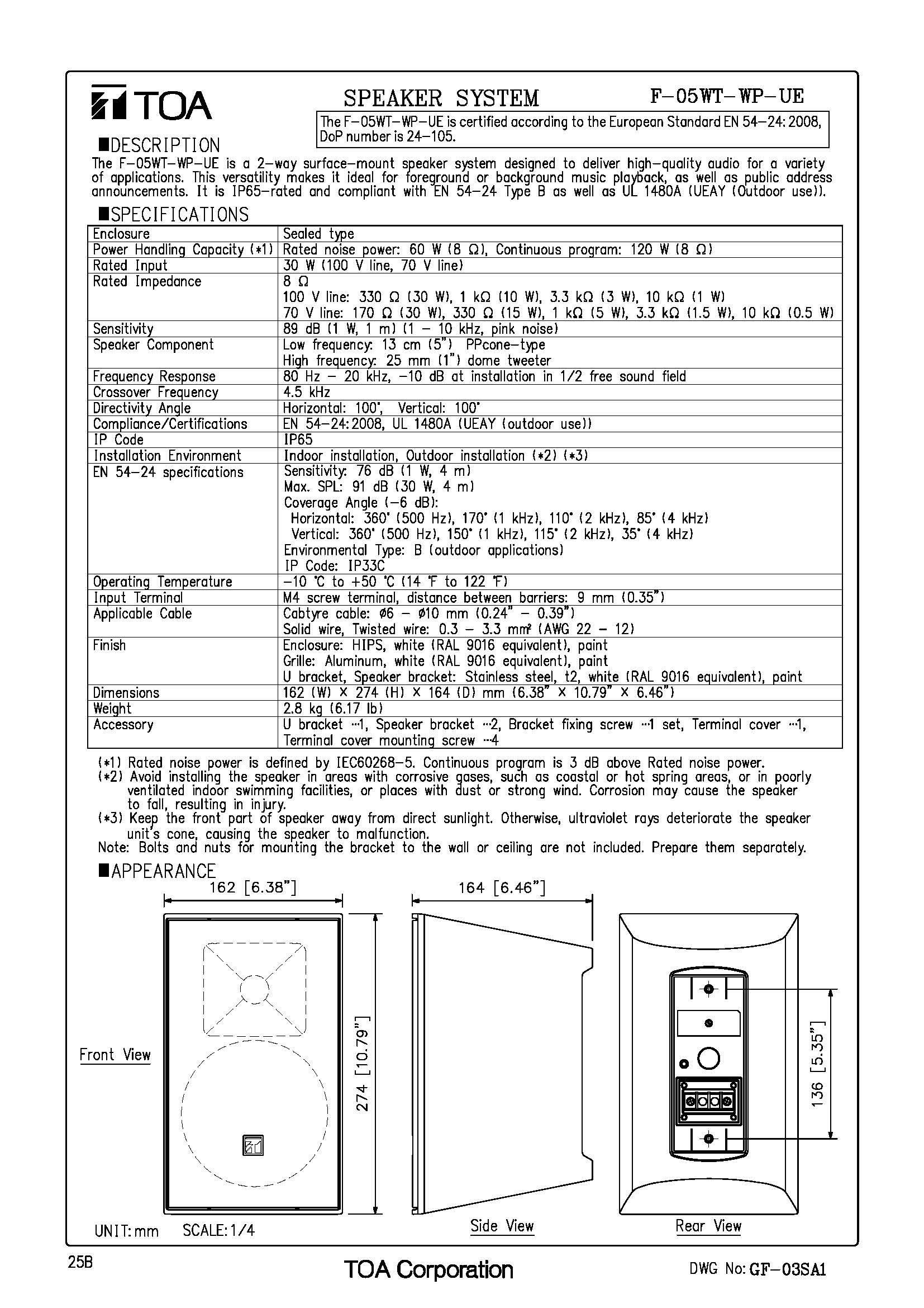 TOA F-05WT- WP-UE Spec 01