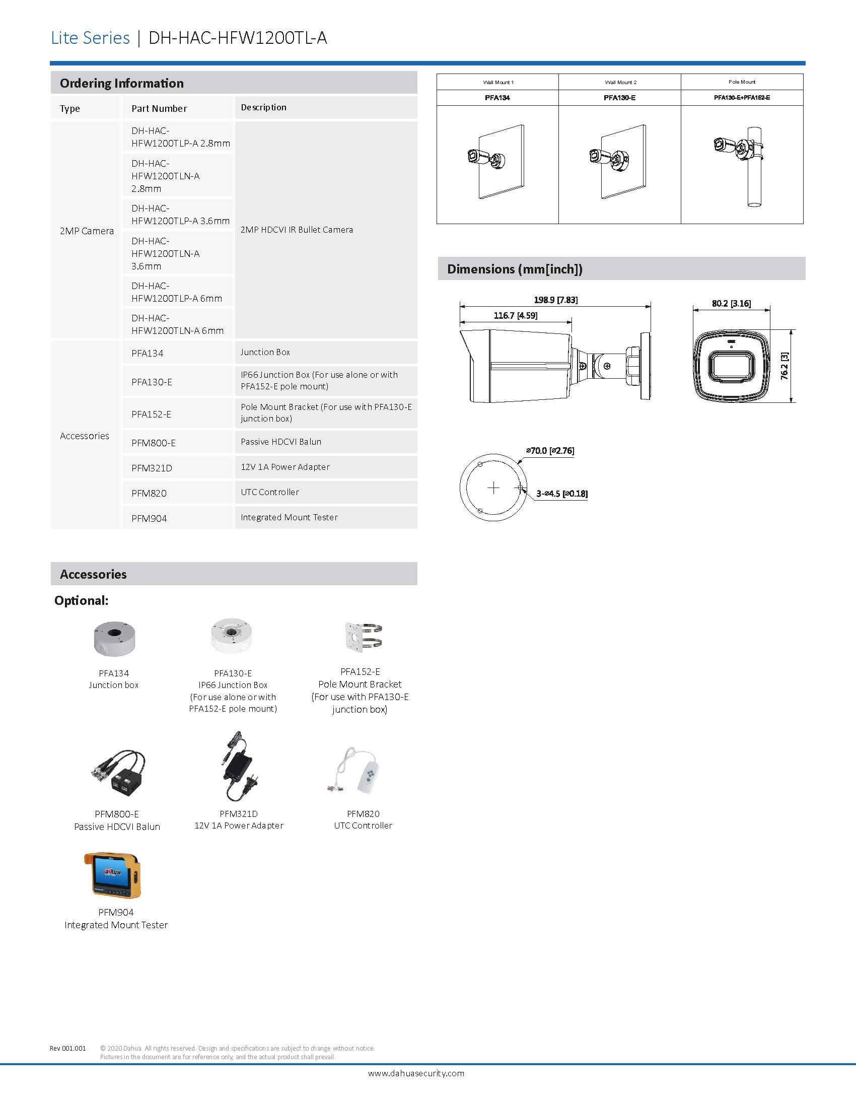 Dahua HAC-HFW1200TL-A Spec 02