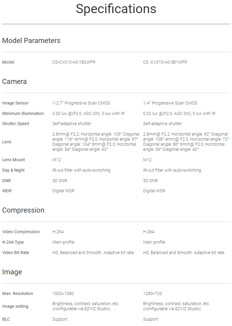EZVIZ C3W Spec 01