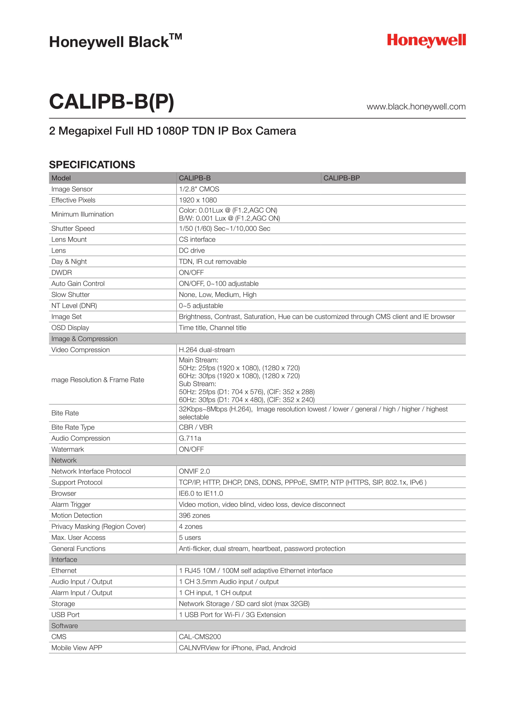 Honeywell CALIPB-B(P) Spec 01