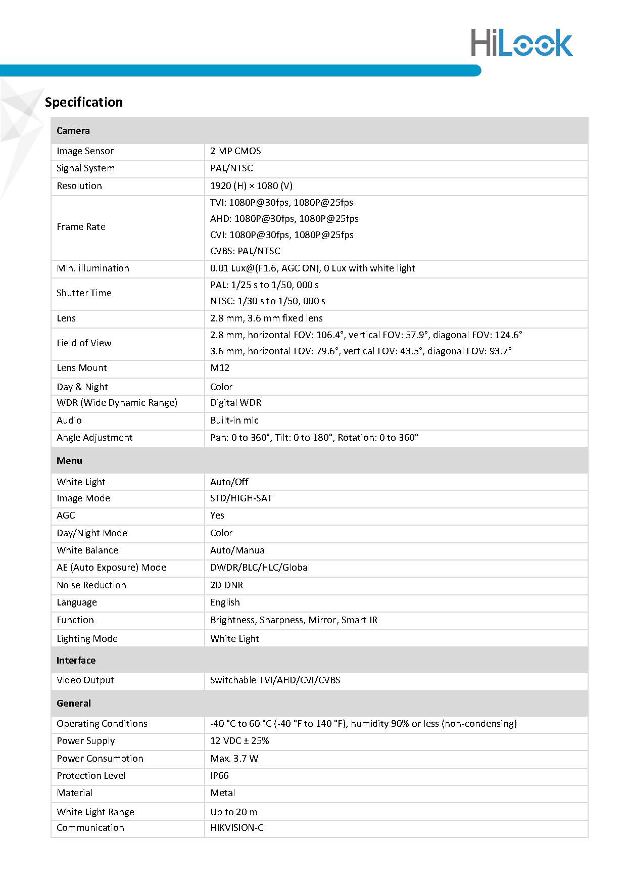 HiLook THC-B127-MS Spec