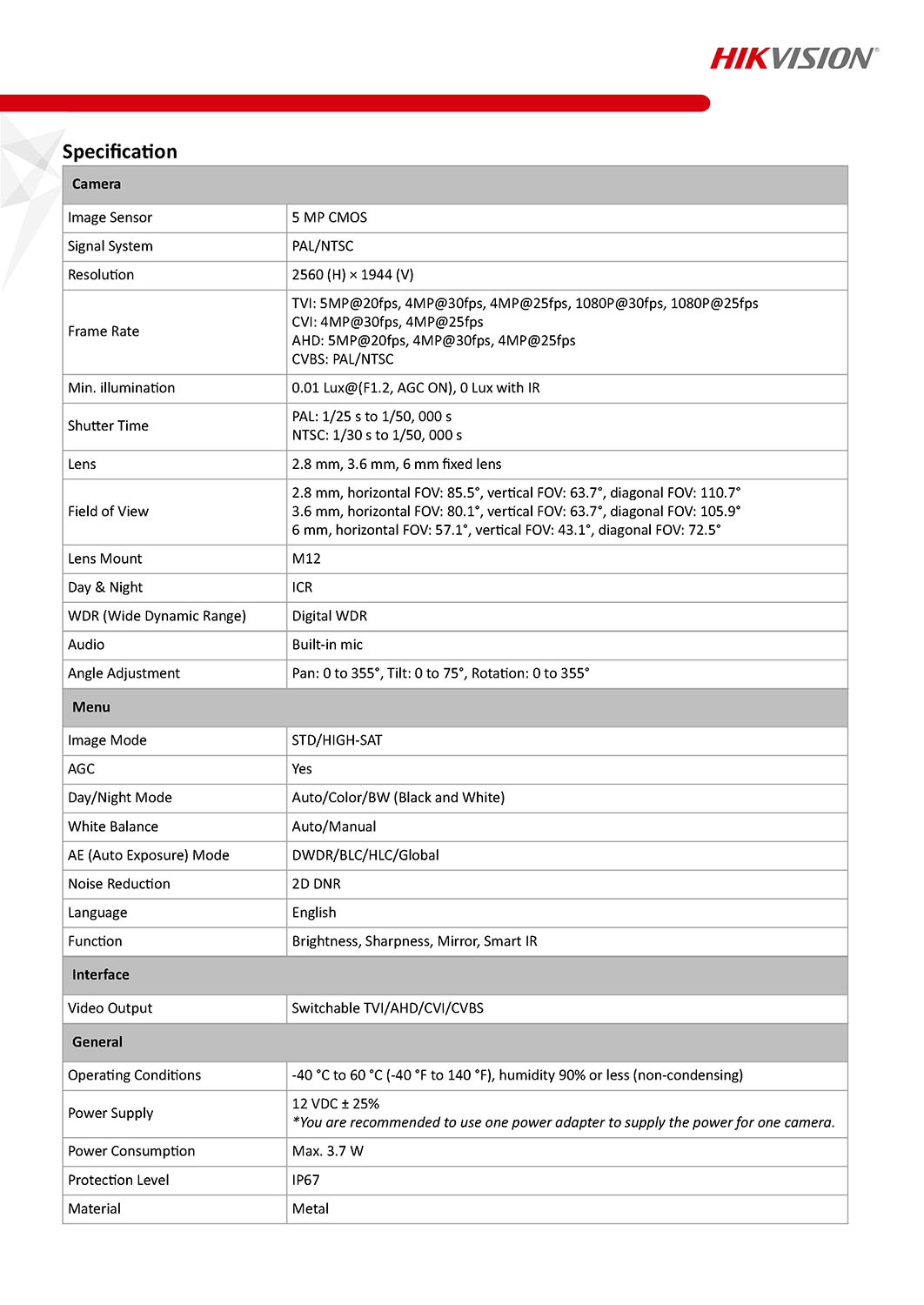 HikVision DS-2CE16H0T-ITFS Spec 01