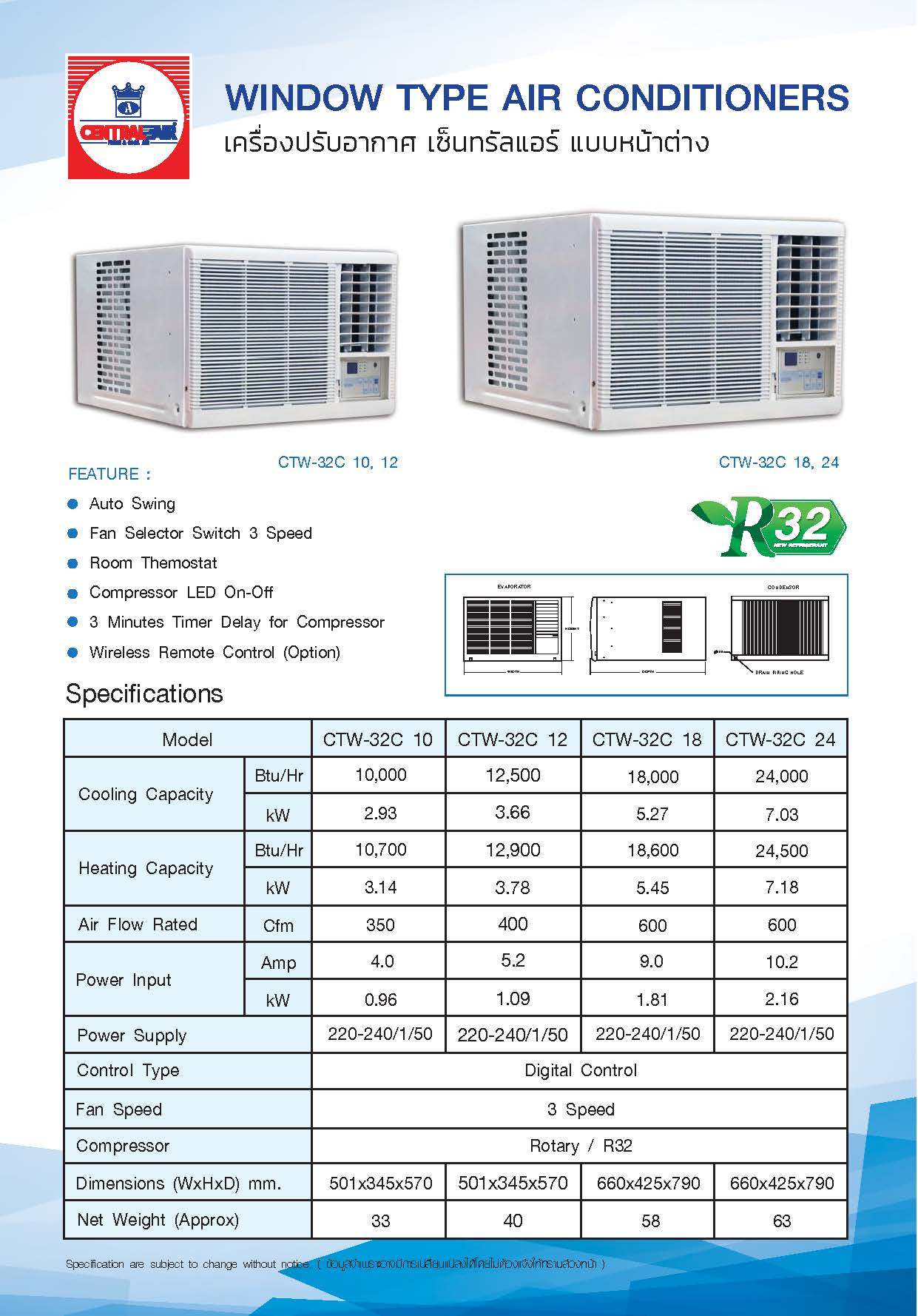 Central Air CTW-32C Series Spec