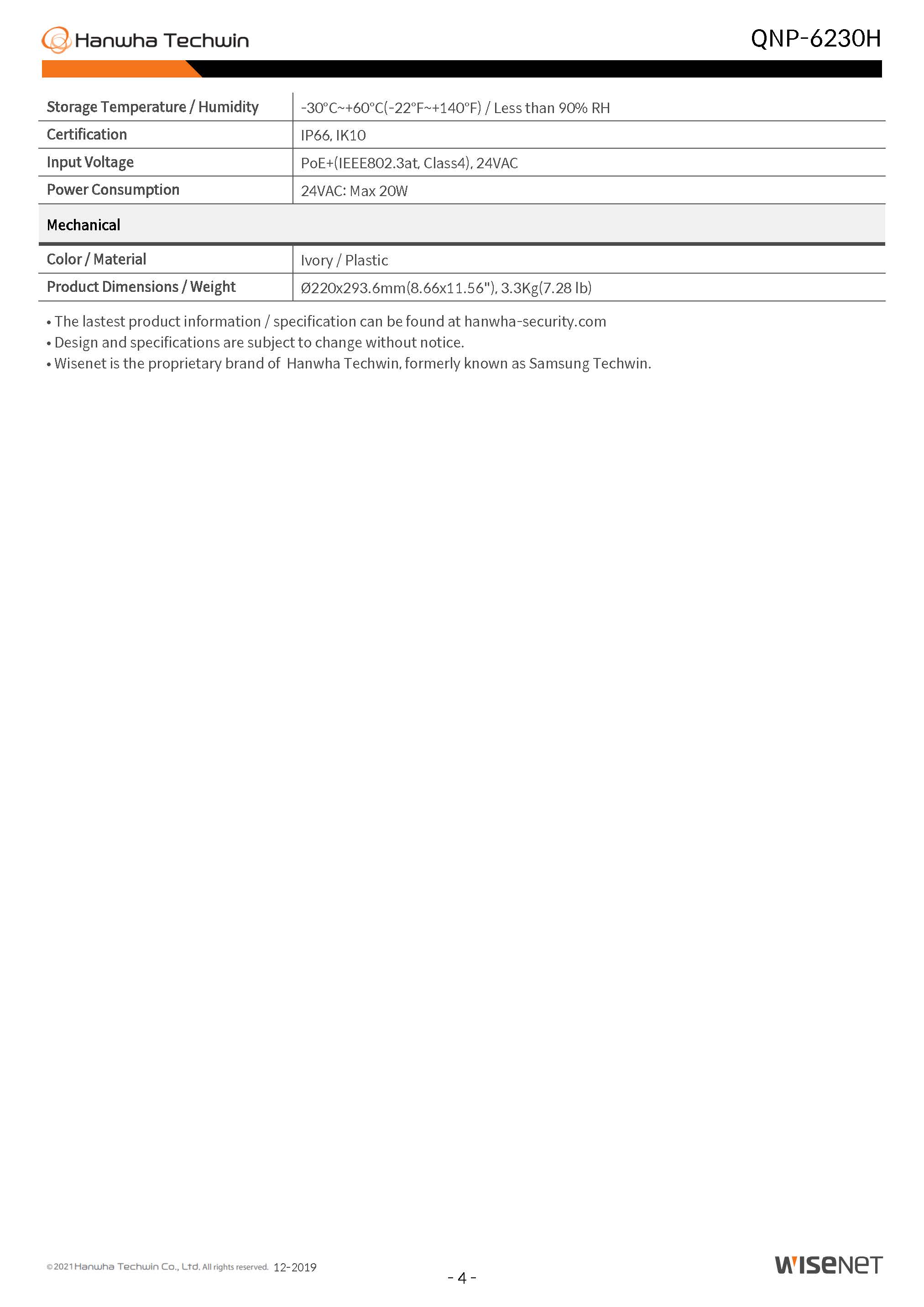 Wisenet QNP-6230H Spec 03