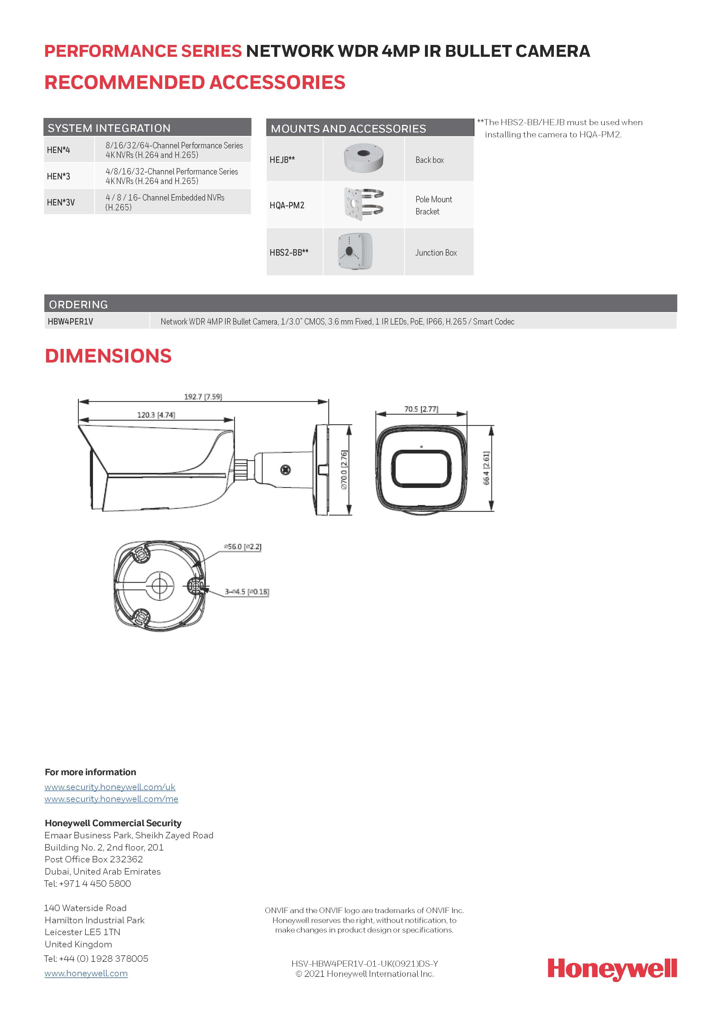 Honeywell HBW4PER1V Spec 02
