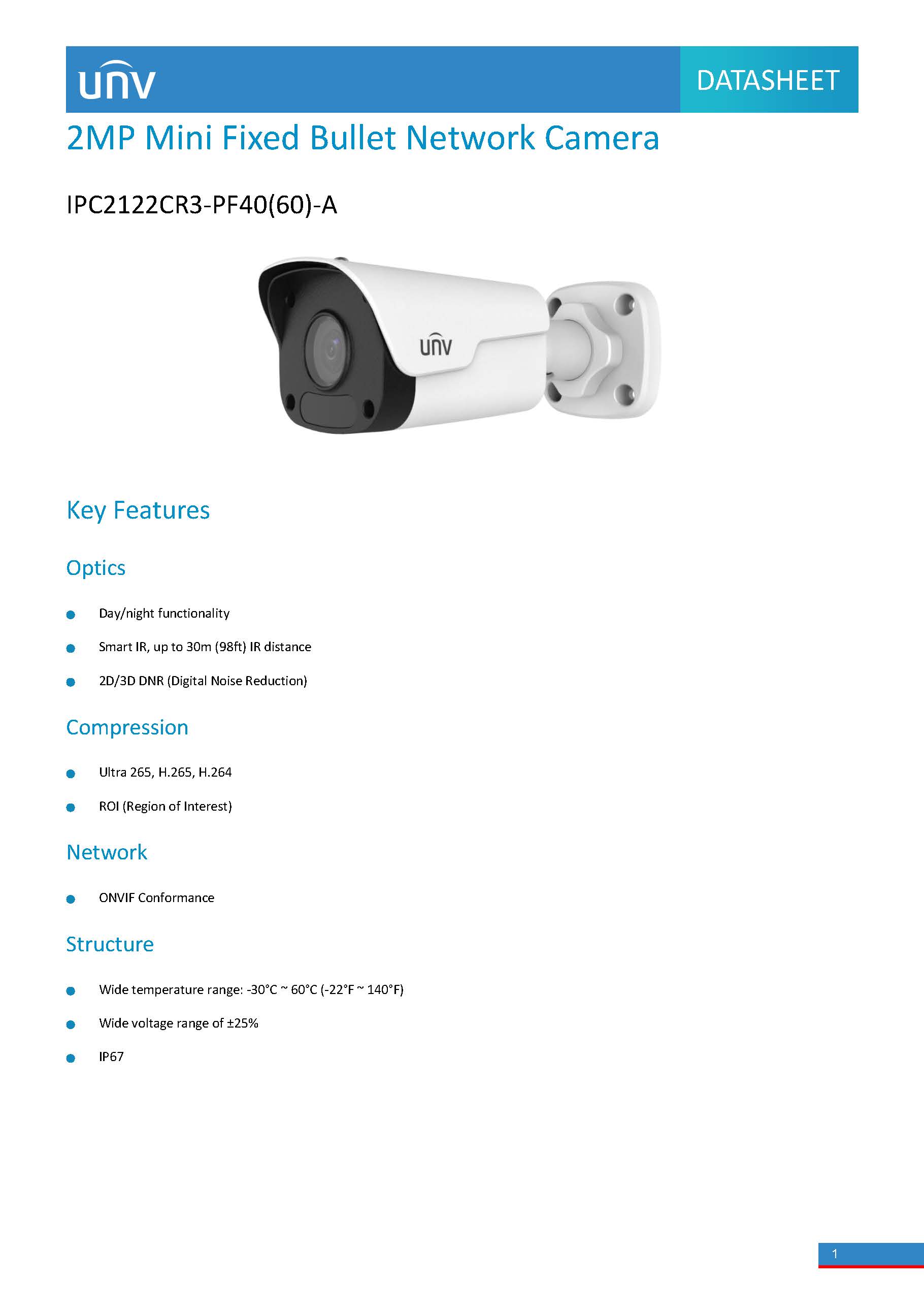 UniView IPC2122CR3-PF40(60)-A Spec 01