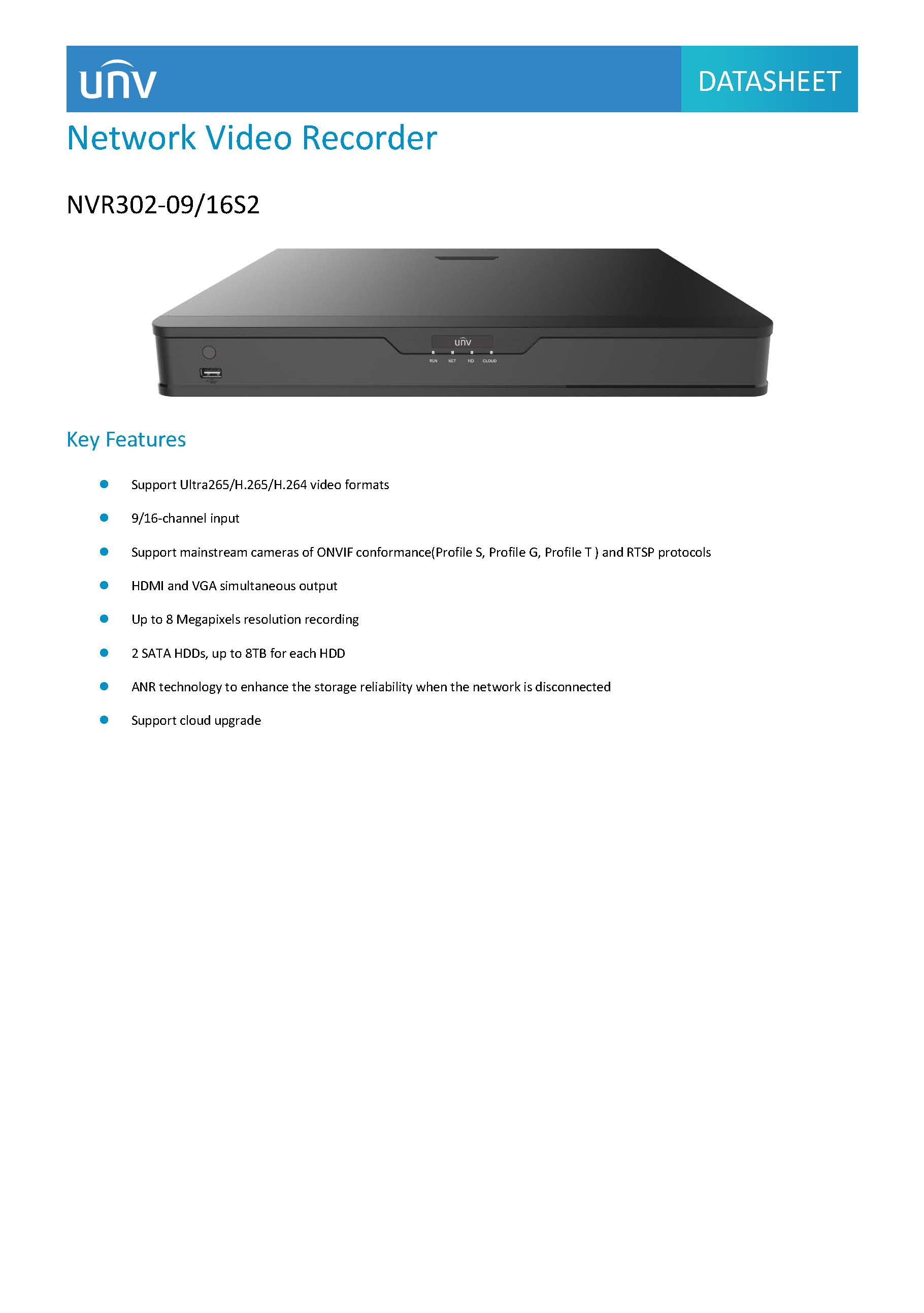UniView NVR302-09S2 Spec 01