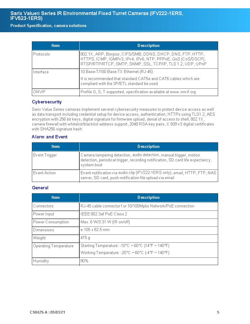 Pelco IFV222-1ERS Spec 03
